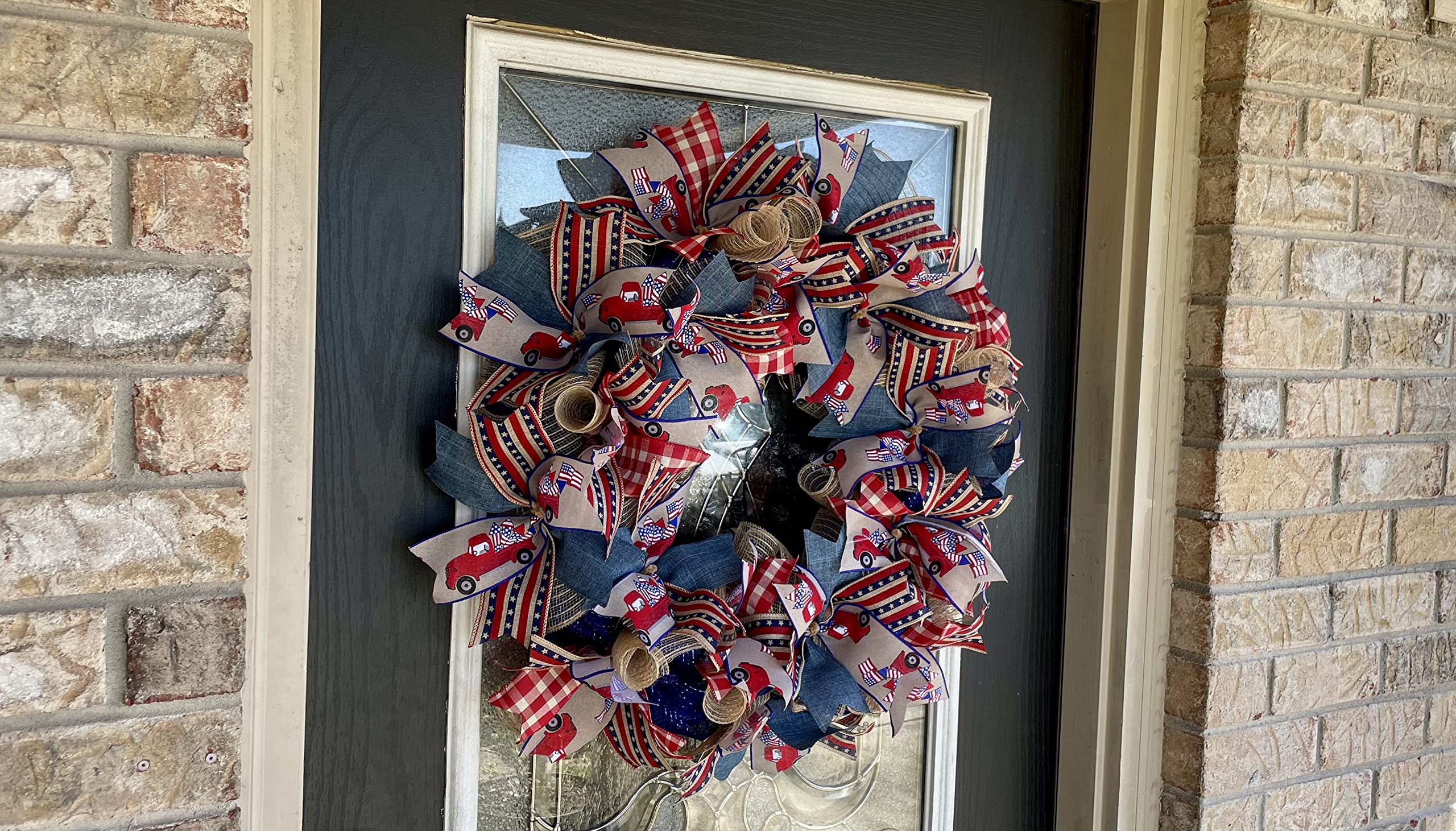 XL Old Country Truck Farmhouse Patriotic Wreath - 4th of July Independence Day Deco Mesh Front Door Decor - Perfect for Birthday, Baby Shower & Wedding - Porch, Patio & Party Decoration for Patriotic Home Celebrations