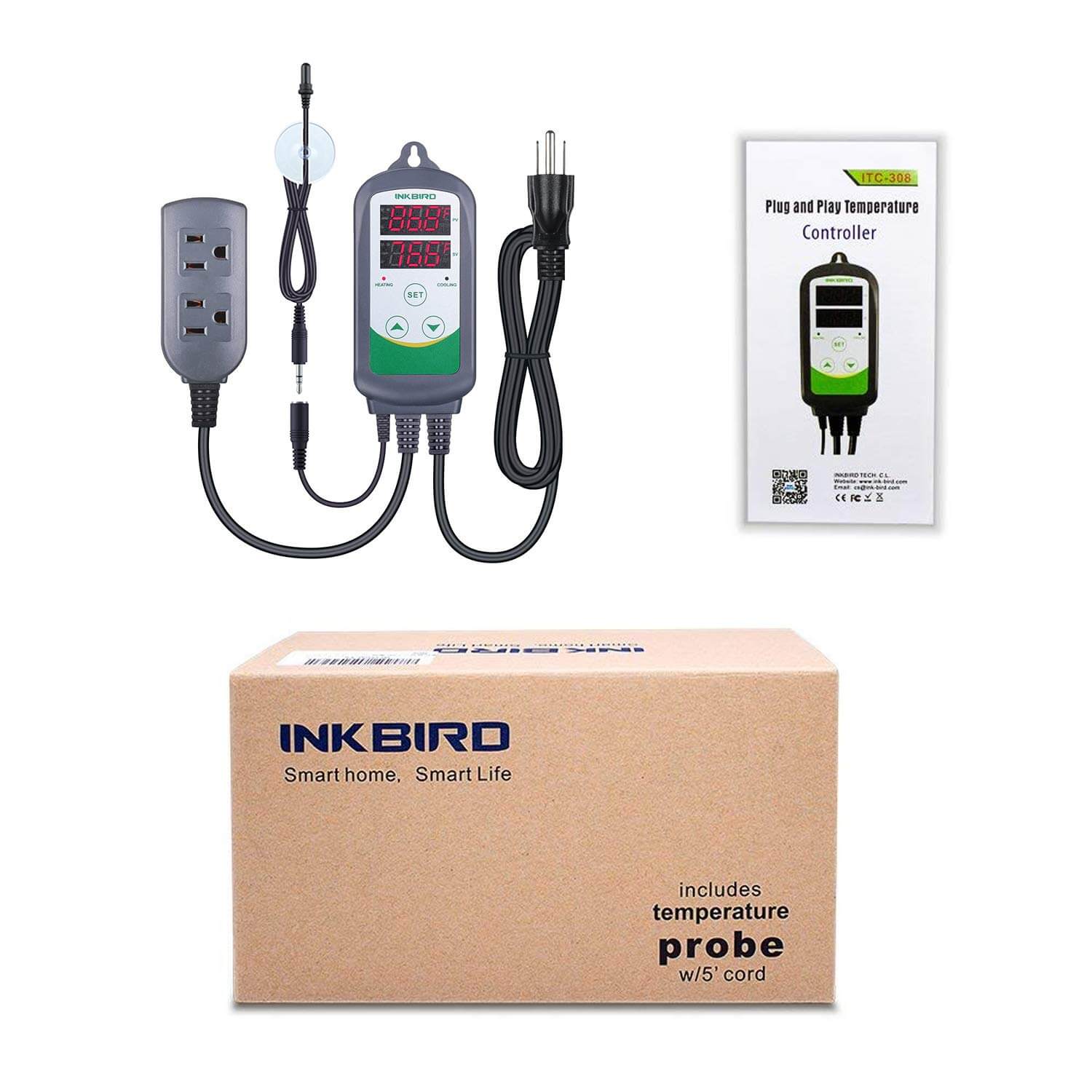 ITC 308S Digital Temperature Controller with Aquarium Probe - Precise Water Heater Thermostat for Fish Tanks, Reptile Enclosures & Home Brewing