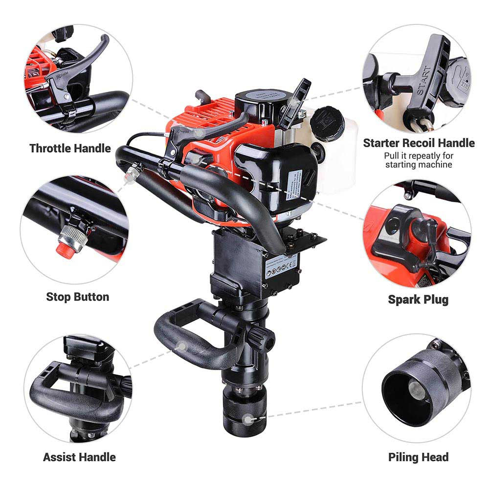 TheLAShop 32.7cc EPA Certified 2-in-1 Gasoline Jackhammer and T-Post Pile Driver Kit - Heavy Duty Construction & Fencing Tool for Landscaping, Demolition, and Farm Work
