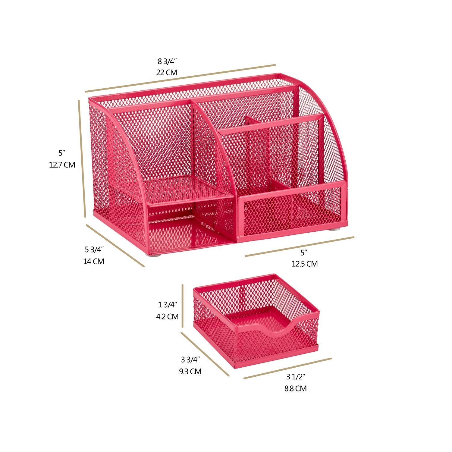 Anova Mesh Desk Organizer with 7 Compartments & Drawer - Pink | Office & Home Storage