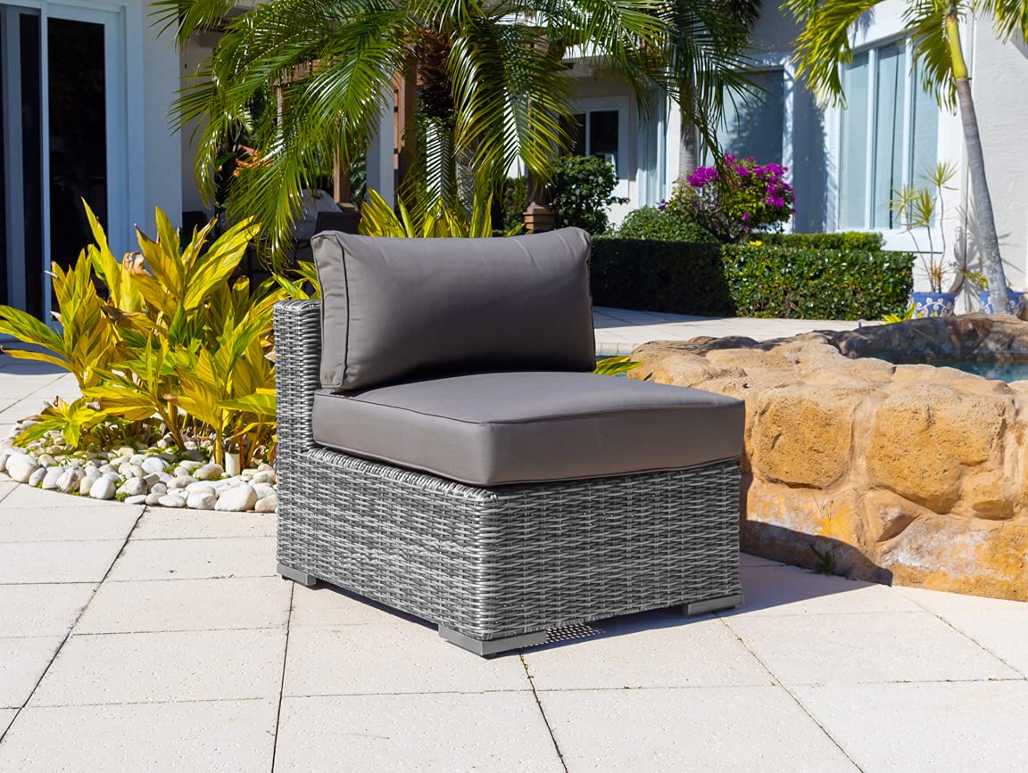 Tuscany 7-Piece Gray Resin Wicker Outdoor Sectional Sofa Set with Modular Sections, Armchair, Ottoman & Coffee Table - Perfect for Patio, Garden, Poolside & Backyard Relaxation
