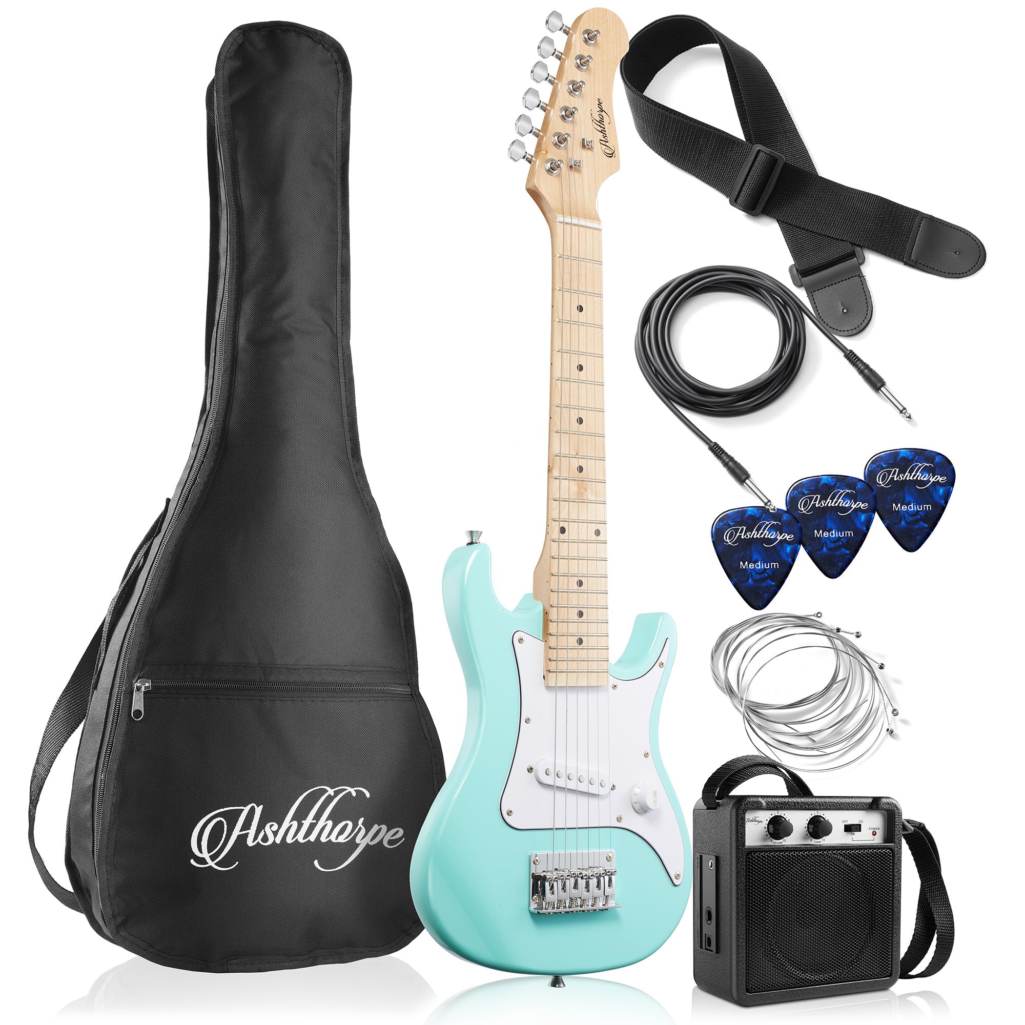 Ashthorpe 30-inch Beginner Electric Guitar Kit with Amplifier (Teal) - Complete Starter Package with Gig Bag, Strings, Strap & Picks - Perfect for Teens, Adults & Music Lessons at Home or School