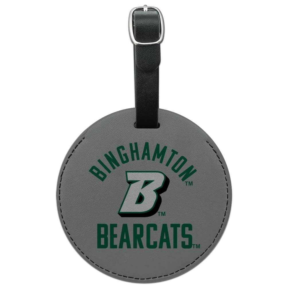 Binghamton Bearcats Round Leather Luggage Tag - Personalized Carry-On ID Tag for Suitcases & Travel Bags - Perfect for College Students, Alumni & Sports Fans Traveling