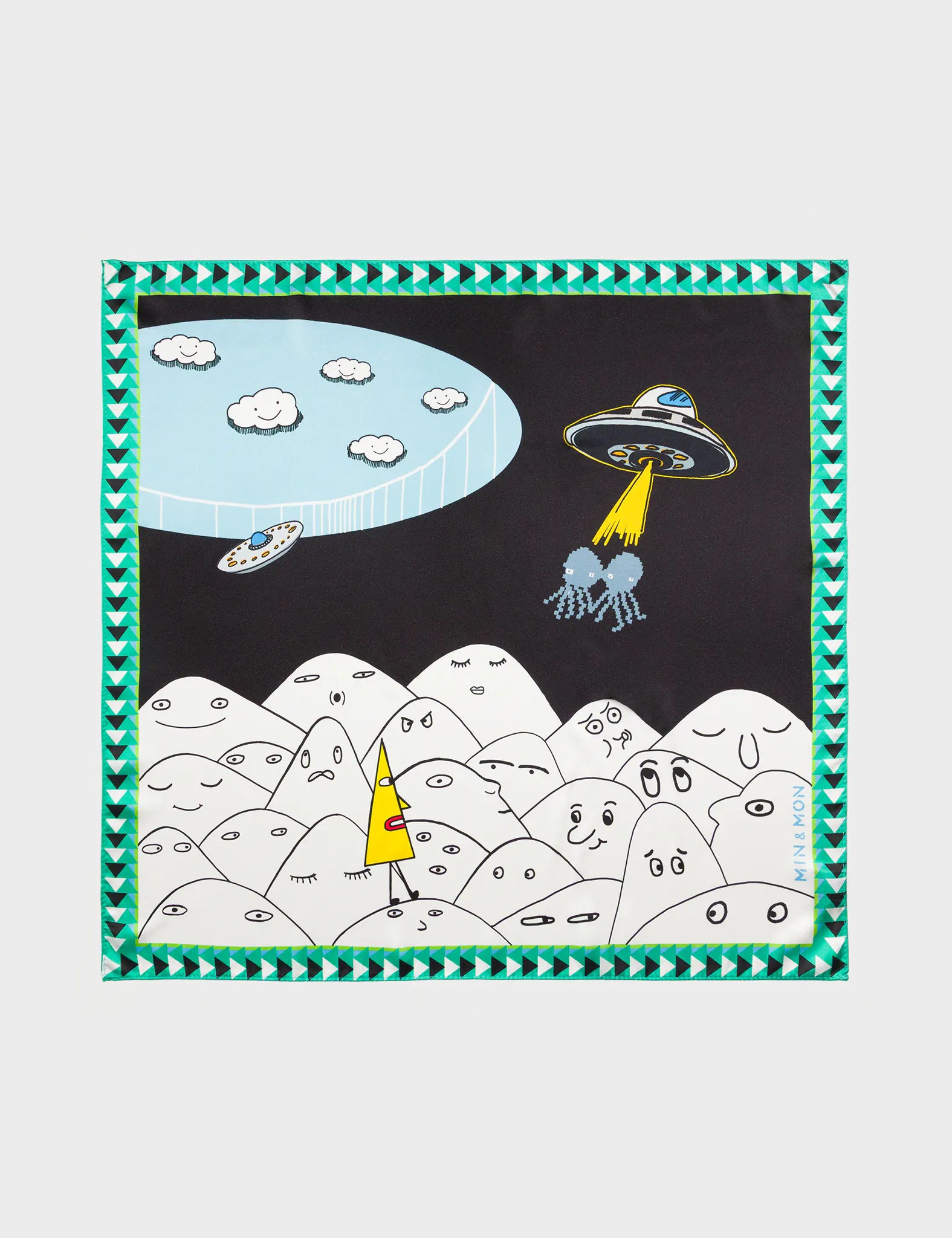 Elegant Black Silk Scarf with Happy Mountains Design - Perfect for Women's Fashion Accessories, Gift Giving, and Special Occasions
