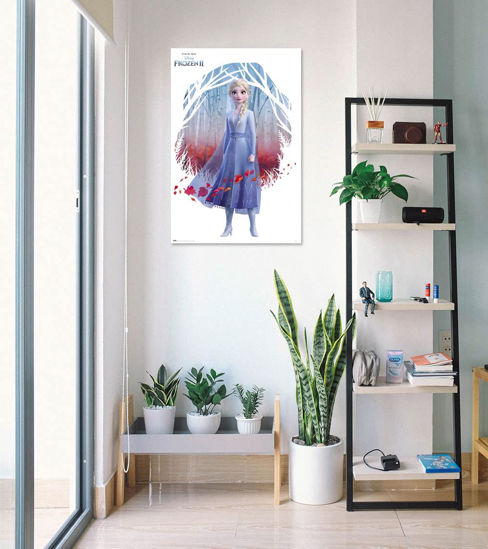 Frozen 2 Movie Poster - Elsa in Forest Wall Art Print 24x36 Inches - Disney Princess Home Decor for Kids Room, Theater Room & Gift Idea