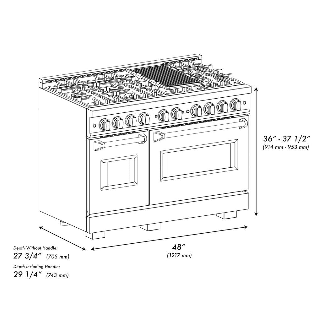 ZLINE Autograph Edition 48-Inch 6.7 cu. ft. Dual Fuel Range with 8-Burner Gas Cooktop & Double Oven - Black Stainless Steel with Champagne Bronze Accents (CDRBZ 48 CB) - Perfect for Gourmet Cooking & Entertaining in Modern Kitchens