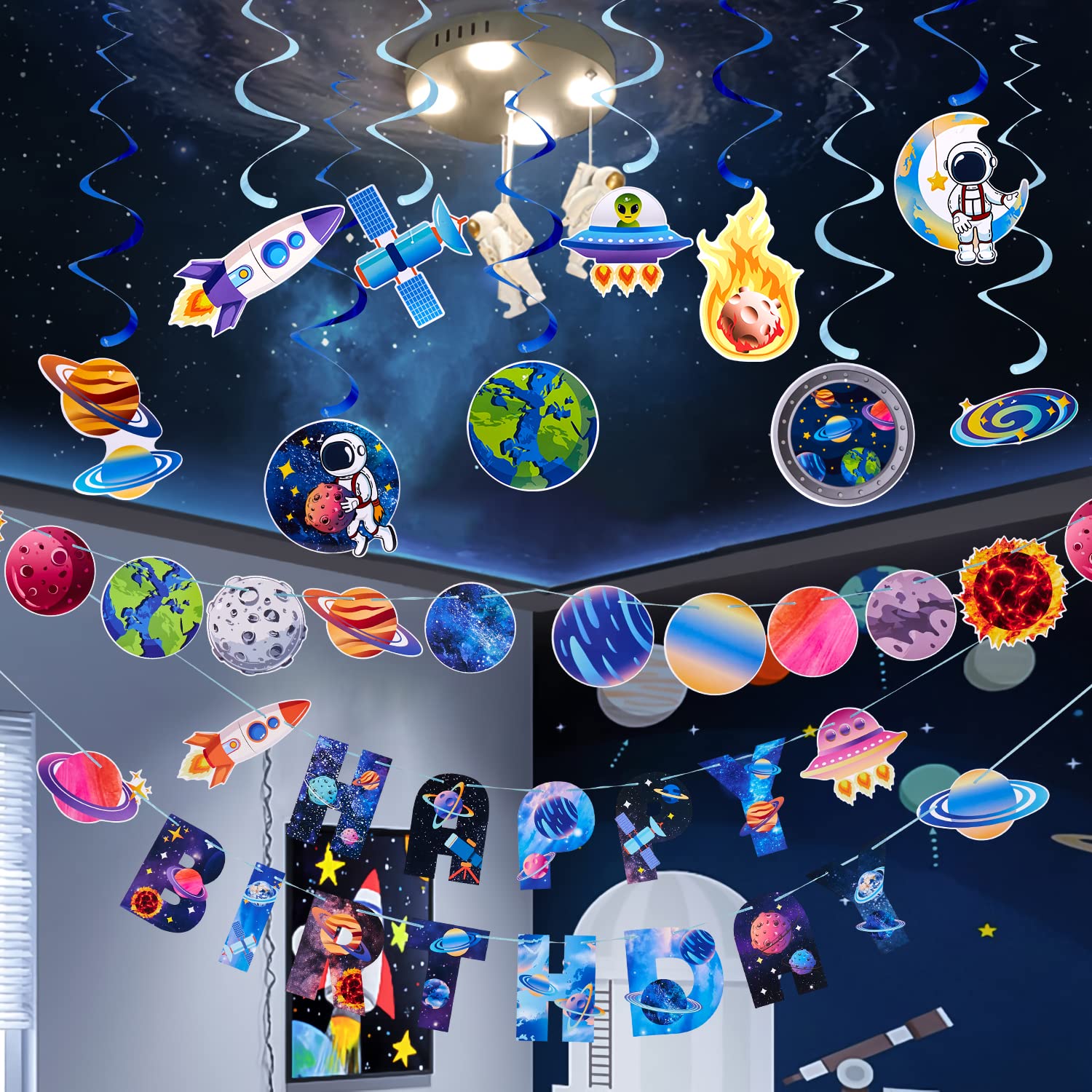 37PCS Galaxy Birthday Decorations Kit - Solar System Party Supplies, Outer Space Theme Decor, Galaxy Party Favors for Kids & Adults | Perfect for Space Themed Birthday Parties, Baby Showers & Classroom Decor