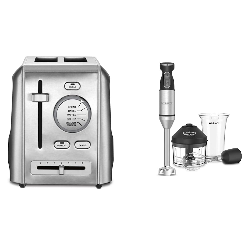 Cuisinart CPT-620 2-Slice Custom Select Toaster & CSB-179 Smart Stick Variable Speed Hand Blender Set - Stainless Steel Kitchen Appliances for Breakfast Smoothies and Quick Meals