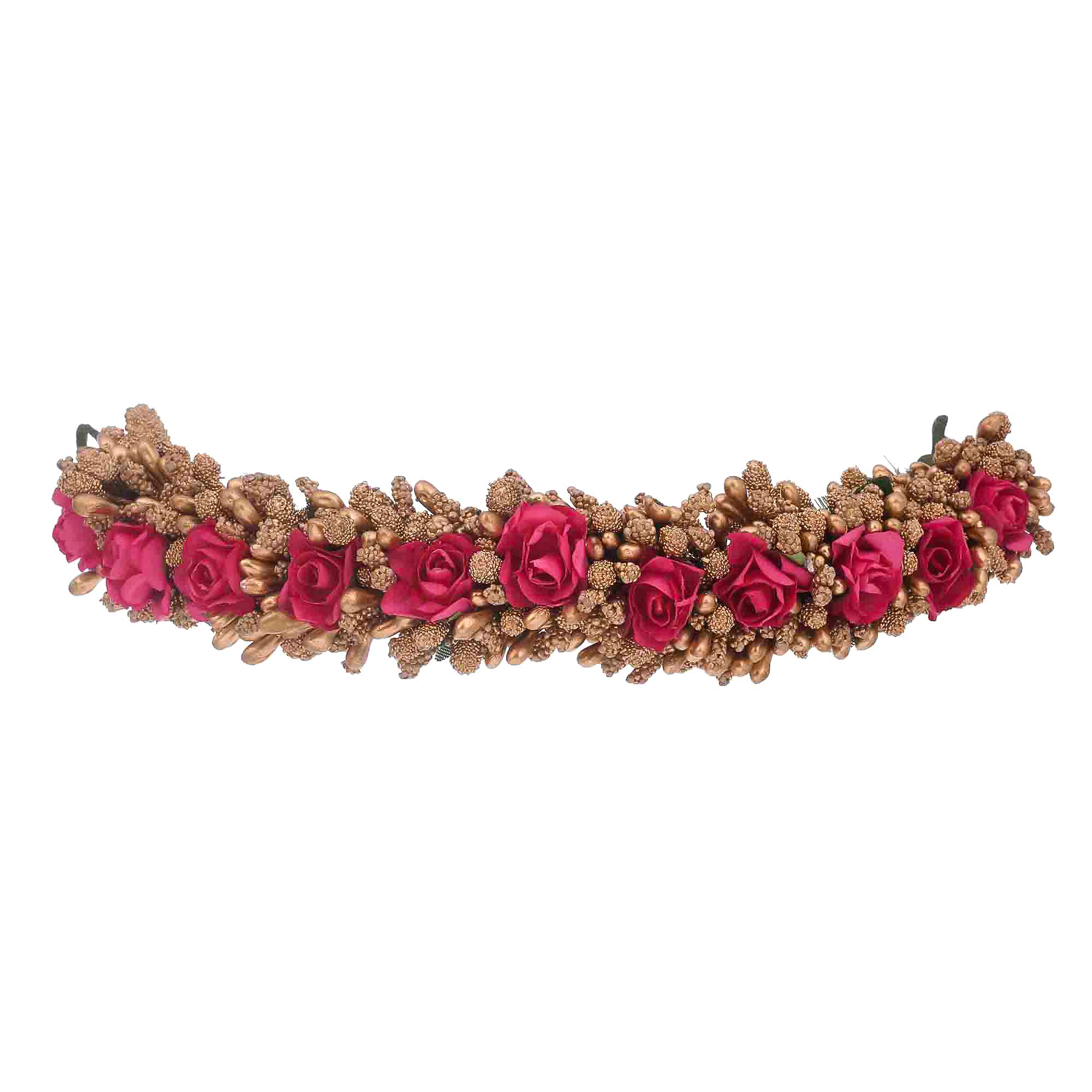 Sasha Indian Bollywood Multi-Colored Women's Fabric Juda Maker Flower Gajra Hair Accessory - Dark Pink | Perfect for Weddings, Parties, and Traditional Indian Festivals