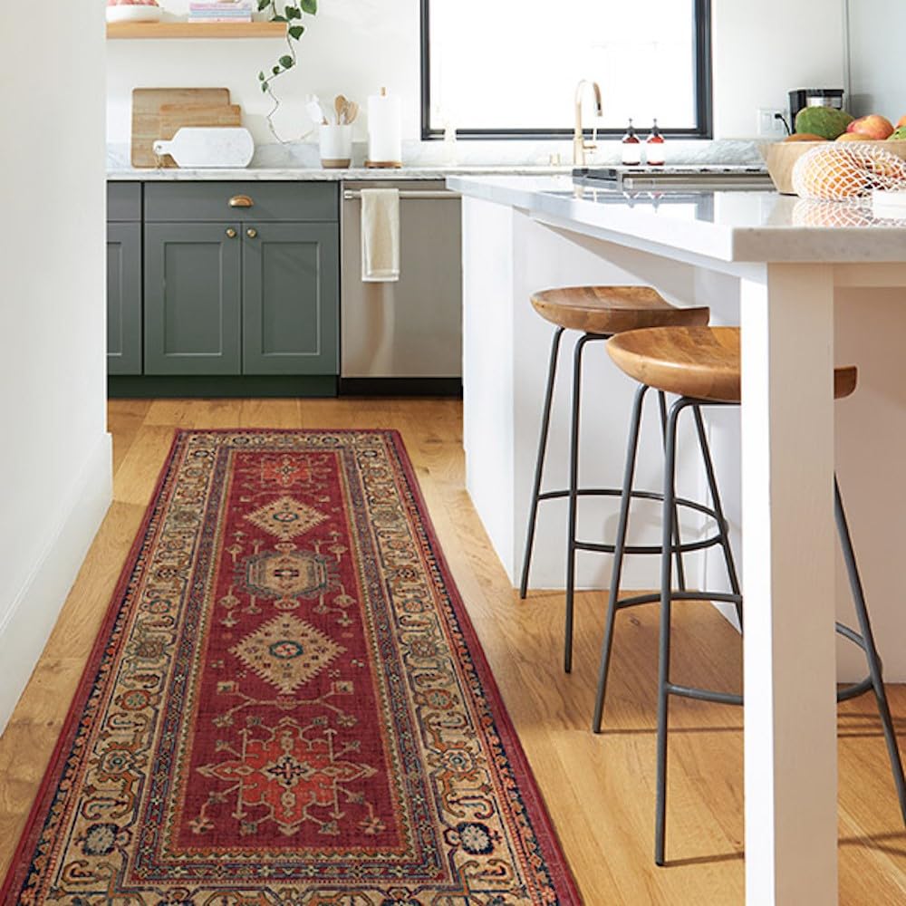 Washable 2x7 Runner Rug by Ruggable - Cambria Ruby | Non-Slip Premium Rug for Hallway, Kitchen, Entryway, Living Room, Bedroom & Office | Perfect for High-Traffic Areas & Pet-Friendly Homes