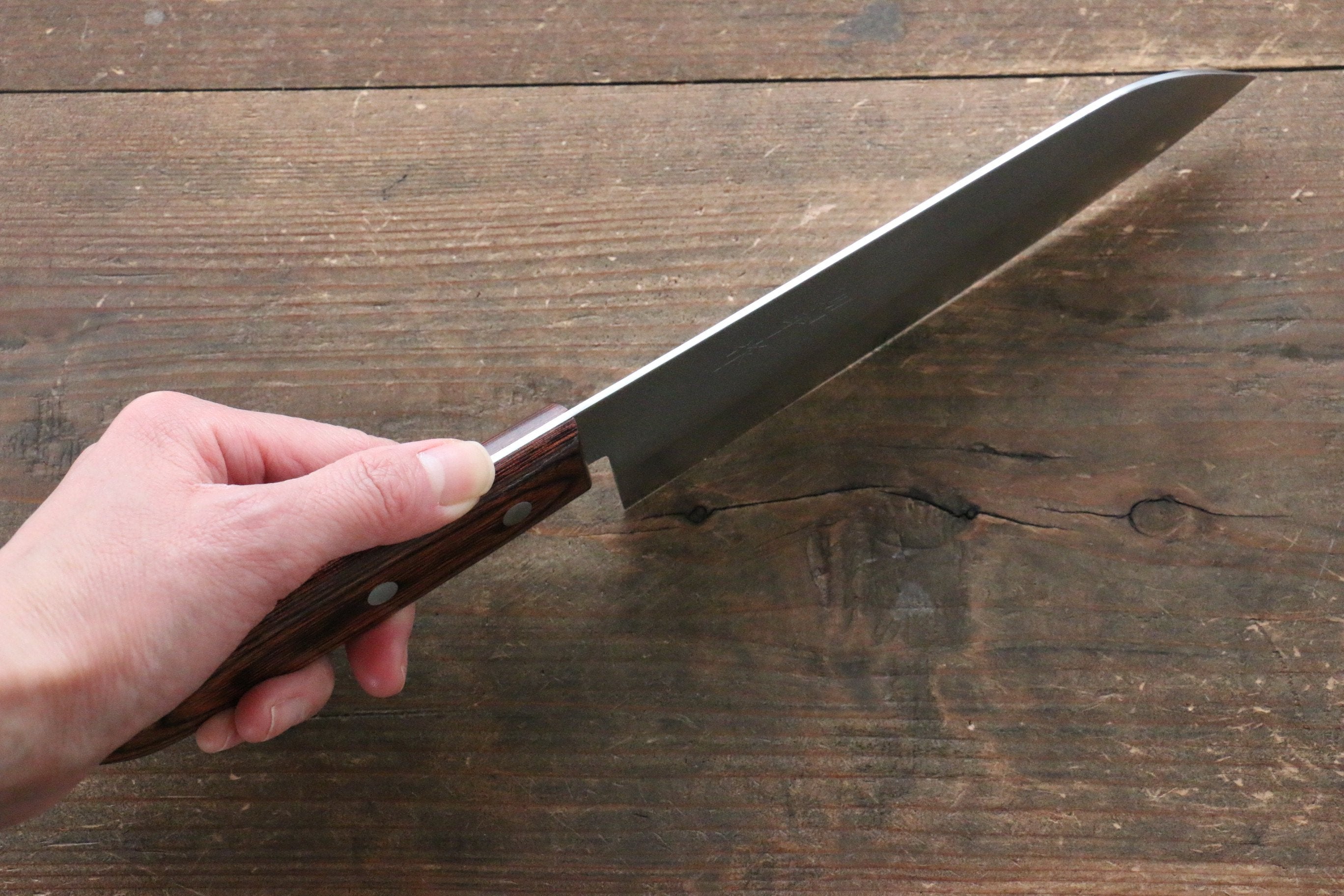 Kunihira VG1 Nashiji Santoku Knife 170mm with Mahogany Handle - Premium Japanese Kitchen Knife for Slicing, Dicing & Chopping Vegetables, Meat & Fish