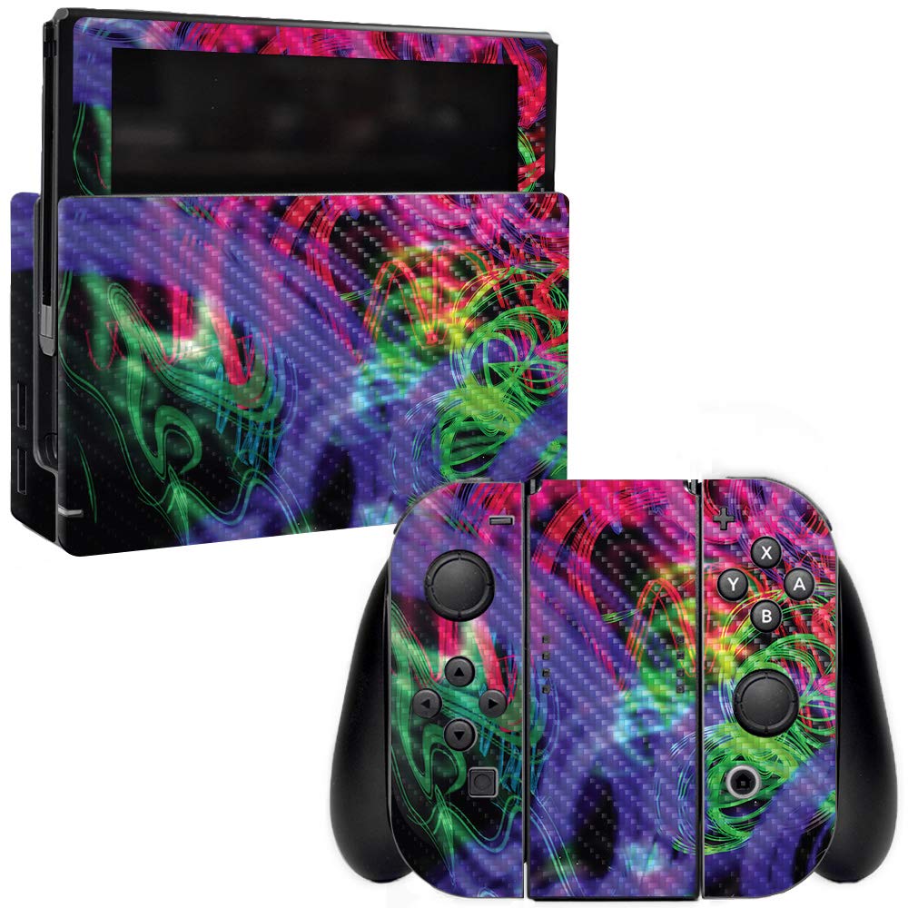 Premium Carbon Fiber Skin for Nintendo Switch - Neon Splatter Design | Protective & Durable Textured Cover | Easy to Apply & Remove | Made in USA | Perfect for Gaming Protection & Customization