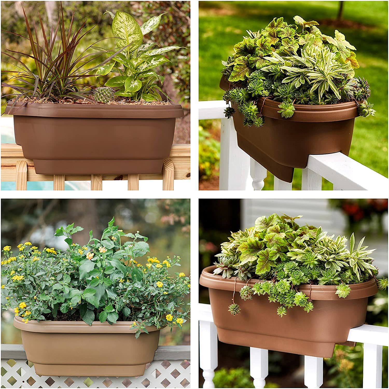 Bloem 24-Inch Deck Balcony Rail Planter Box - Chocolate Brown (Set of 4) - Perfect for Outdoor Gardens, Patios & Apartment Balconies