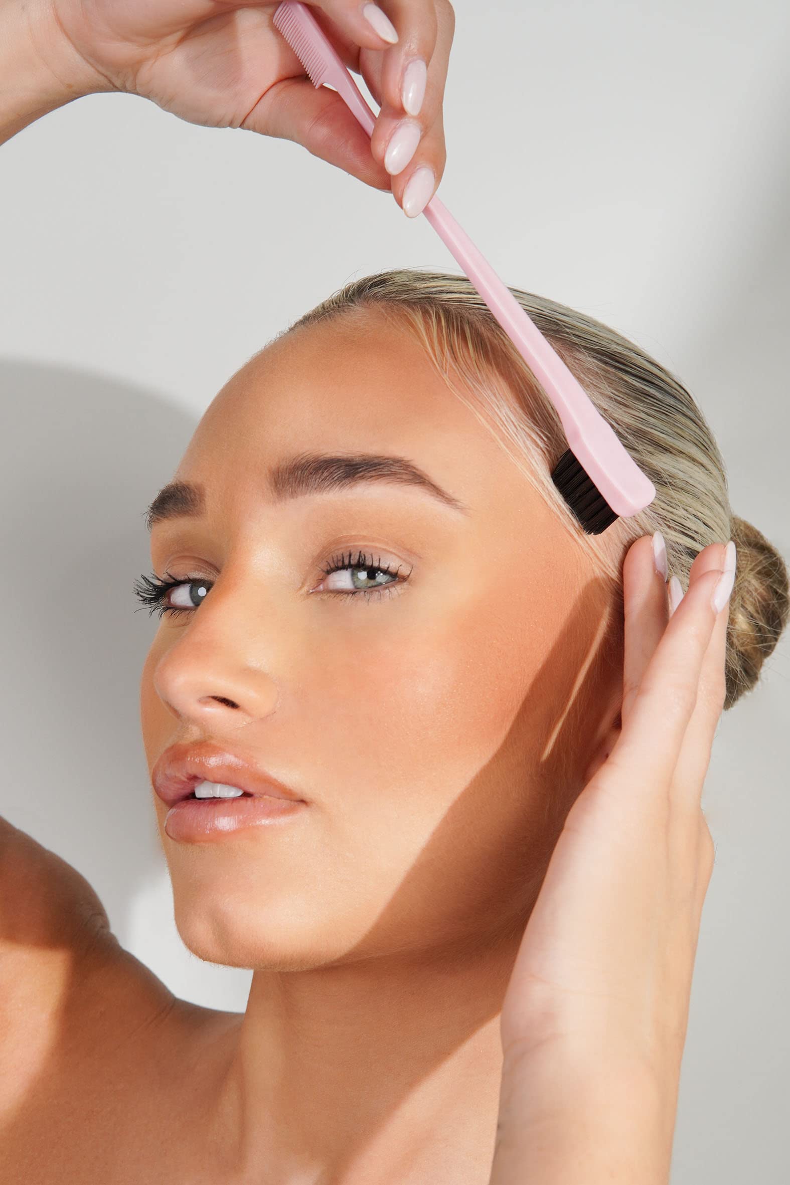 Brushworks Edge Brush & Comb - Pink Hair Styling Tool for Smooth Edges & Flyaways - Perfect for Braids, Ponytails & Natural Hair Styling