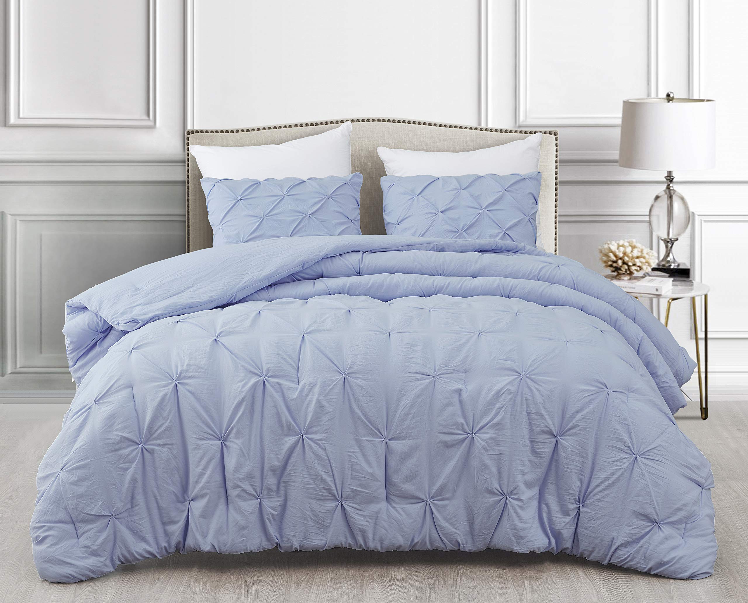Premium Soft Cotton Comforter Set - All Season Goose Down Alternative Pinch Pleat Duvet Insert | 500 GSM Fill Power | Ultra Soft 3-Piece Bedding Set for Twin/Twin XL | Light Blue | Perfect for Cozy Bedrooms & Guest Rooms