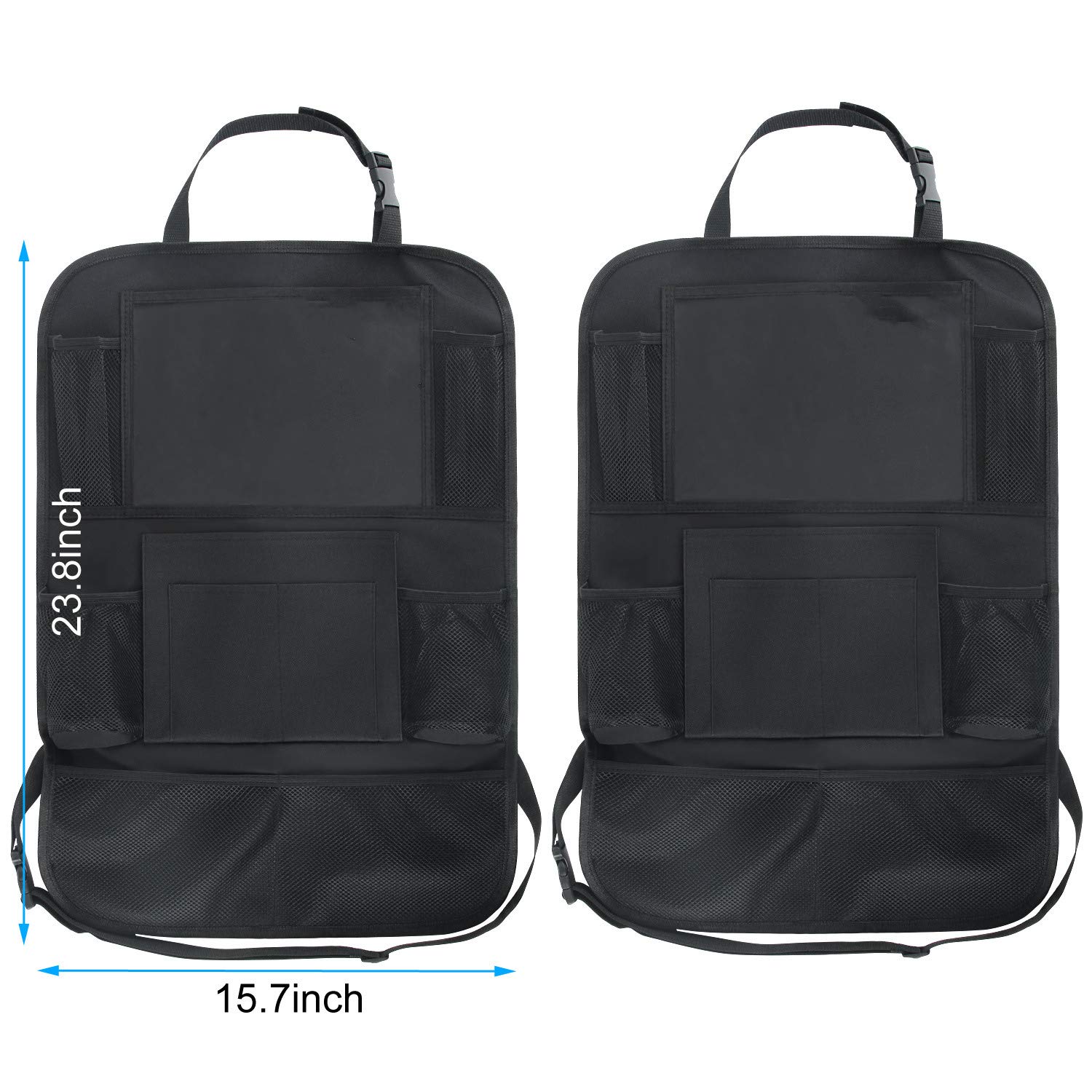2 Pack Car Backseat Organizer with Touch Screen Tablet Holder & 9 Storage Pockets - Kick Mats & Car Seat Protectors - Perfect Travel Accessories for Kids & Toddlers - Ideal for Road Trips, Family Vacations & Daily Commutes