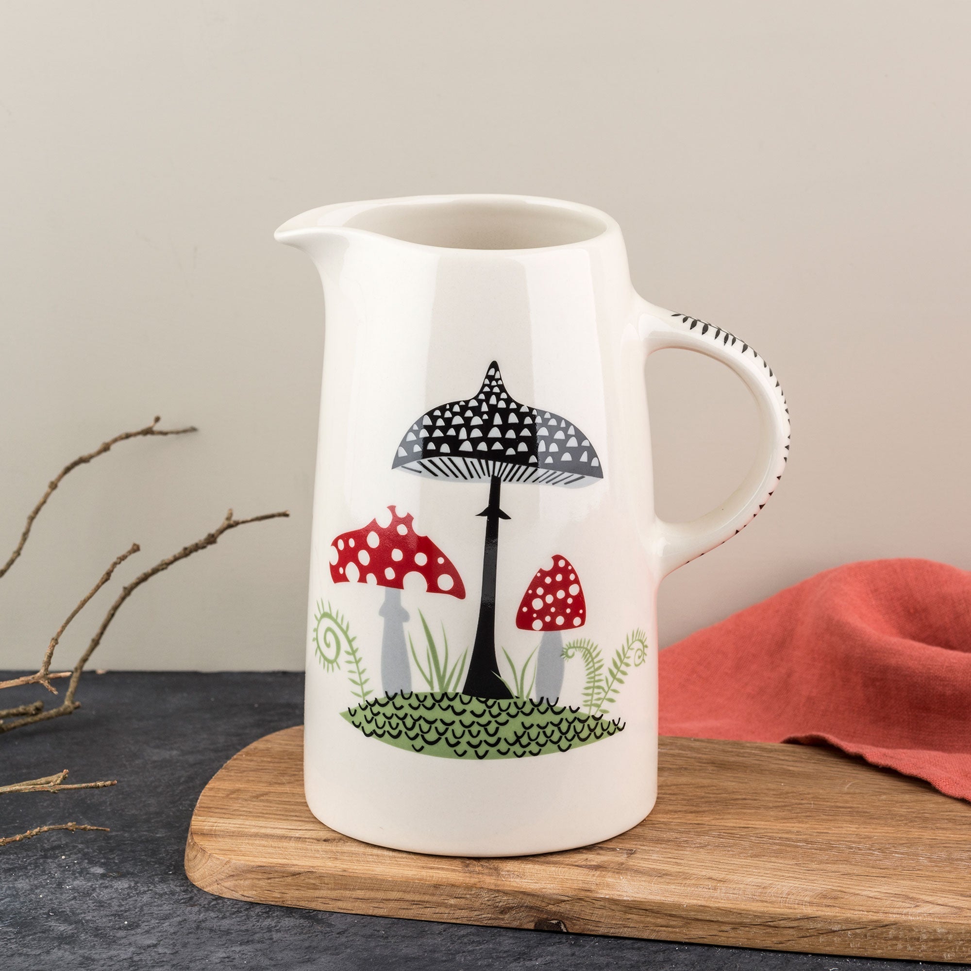 Handmade Ceramic Toadstool Tall Jug - Set of 2 Mushroom Shaped Pitchers for Kitchen, Dining Table Decor or Gift for Tea & Coffee Lovers