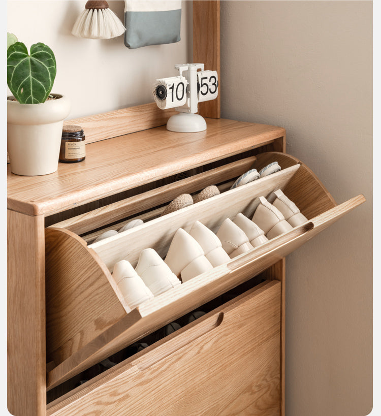 Solid Wood Shoe Cabinet - Thin Oak & Poplar Entryway Storage Organizer for Home, Porch, and Doorway | Perfect for Small Spaces & Clutter-Free Entry