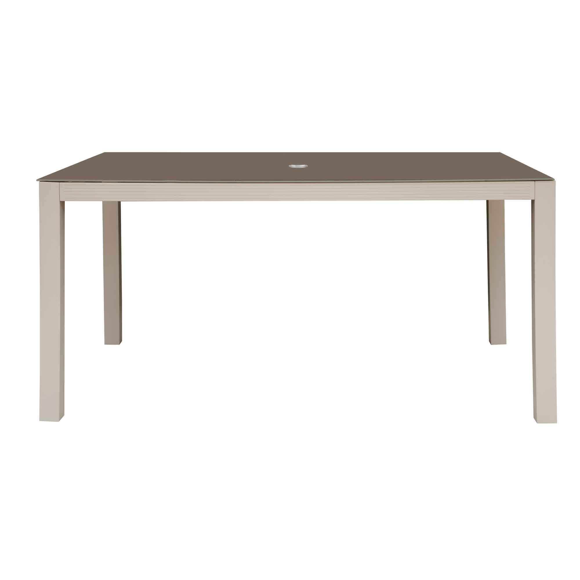 Fusion Aluminum Garden Dining Table with Tempered Glass Top & Umbrella Hole - Light Grey (DG51) | Outdoor Patio Furniture for Backyard, Poolside & BBQ Gatherings