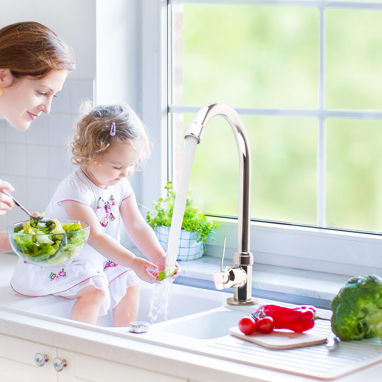 **G1/2 Single Cold Water Kitchen Faucet - High Arc Zinc Alloy Vertical Tap for Indoor & Outdoor Use - Perfect for Kitchen Sink, Garden, RV, and Camping**