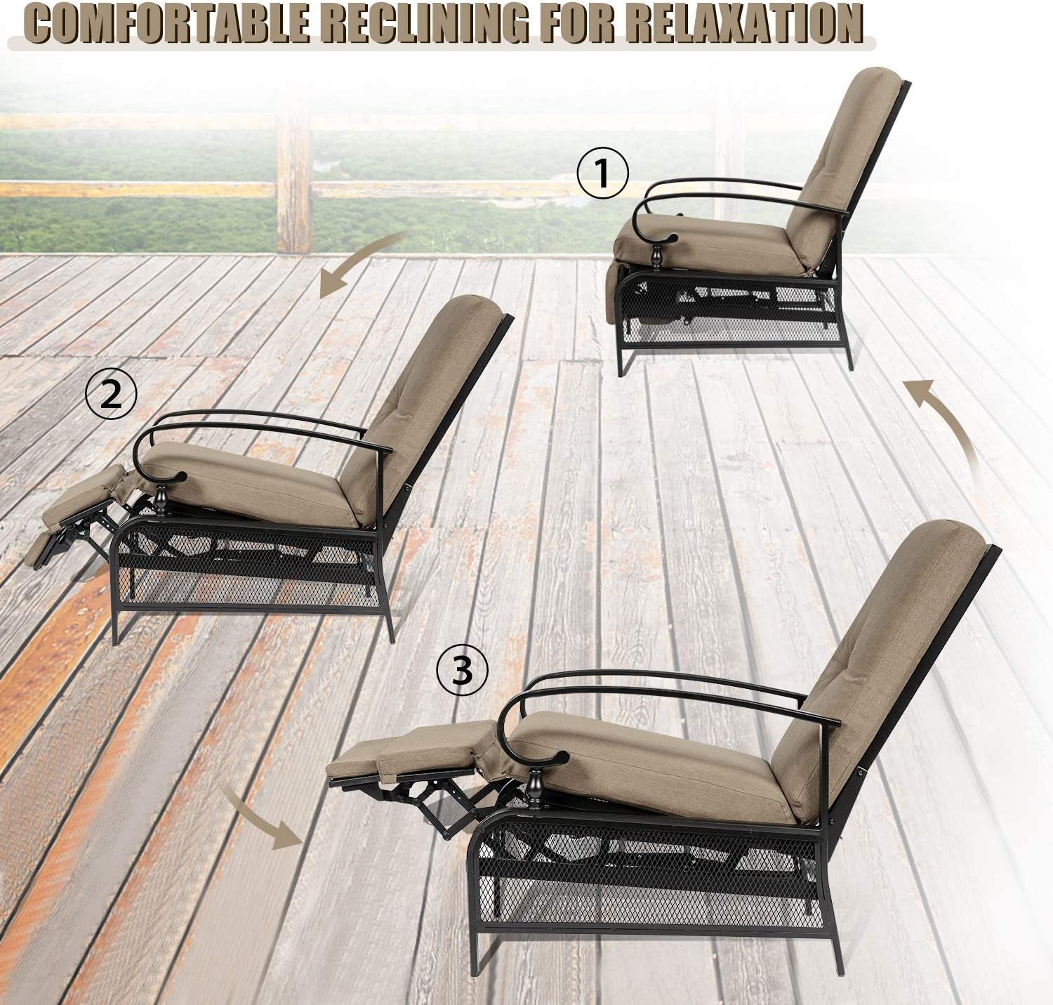 Betterland Outdoor Lounge Chair Set of 2 - Heavy Duty Metal Adjustable Patio Recliners with Extendable Frame & Removable Thickened Cushions, Beige - Perfect for Poolside, Backyard, Garden Relaxation and Sunbathing