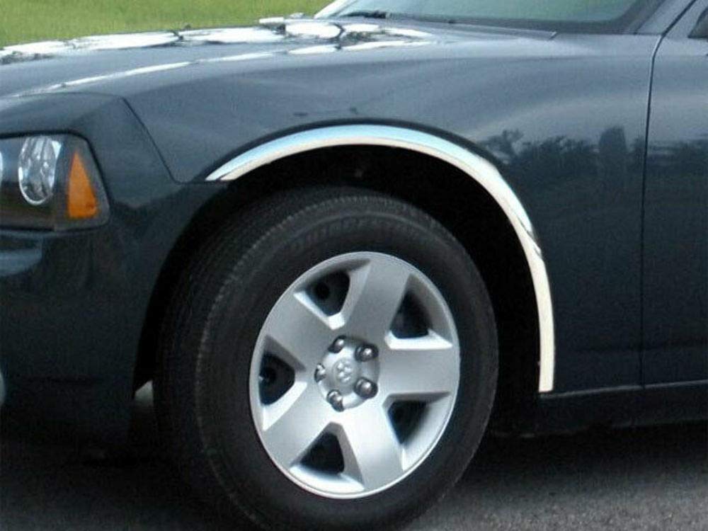2006-2010 Dodge Charger 4-Piece Stainless Steel Wheel Well Fender Trim Molding Kit - WZ46910 - Perfect for Car Customization & Protection Against Road Debris