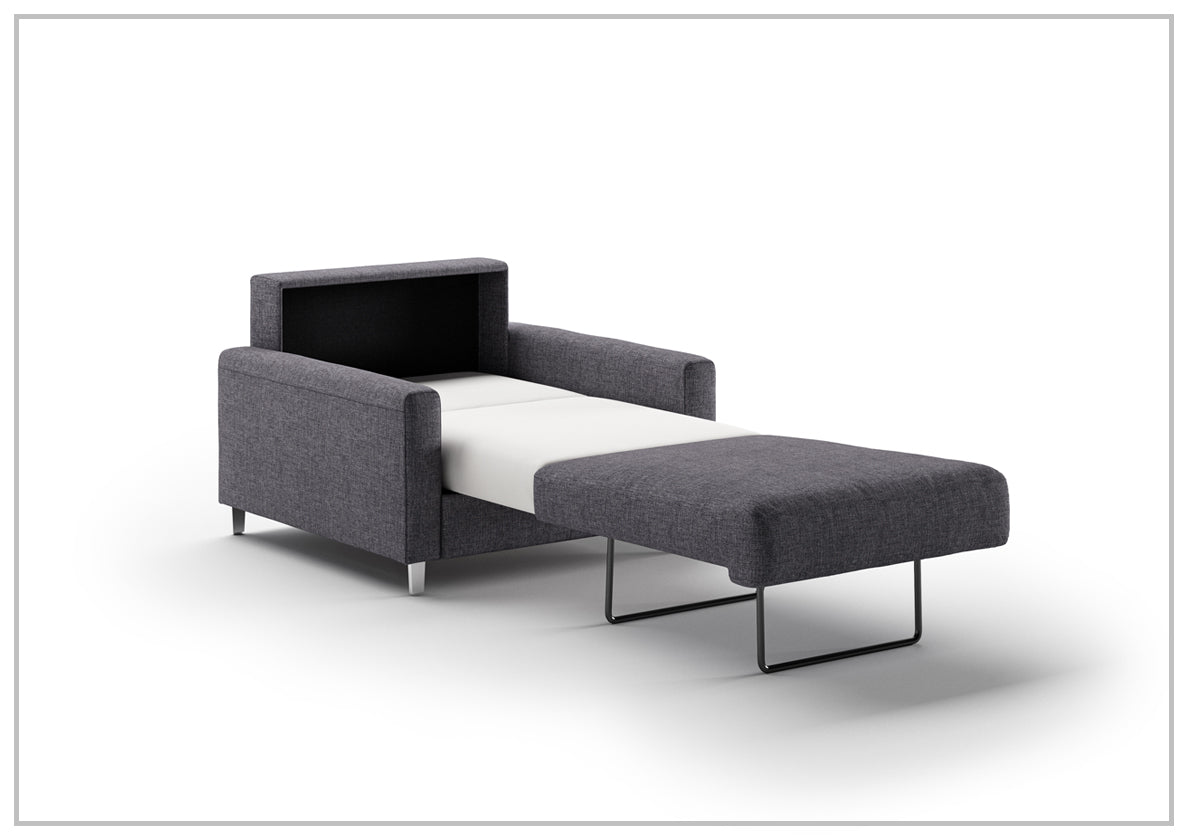 Luonto Nico Fabric Sleeper Chair Sofa with Nest Mechanism - Convertible Bed & Lounge Chair with Walnut or Chrome Legs - Perfect for Small Spaces, Guest Rooms & Apartments