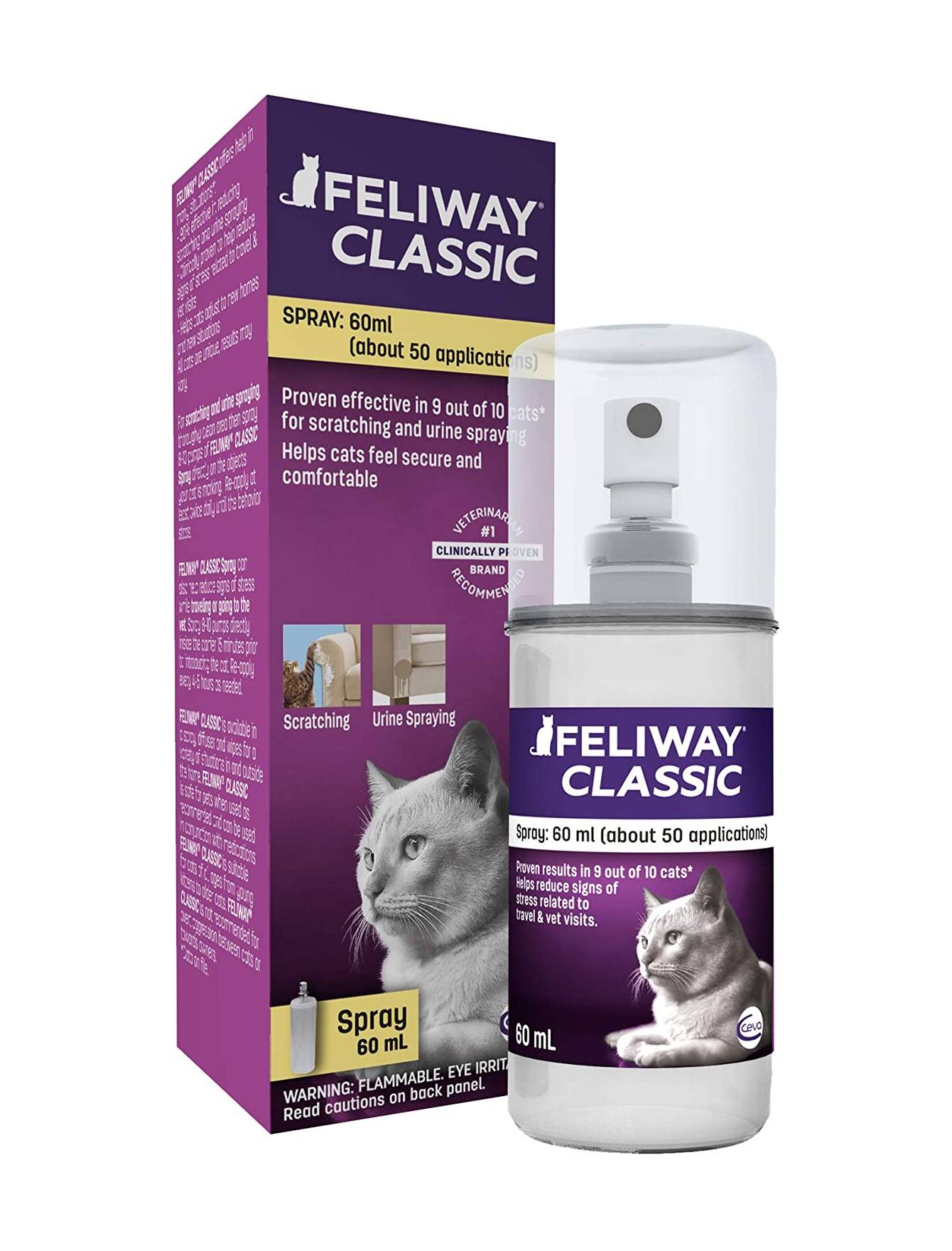 Feliway Cat Calming Spray 60ml - Reduce Stress & Anxiety in Cats for Travel, Vet Visits & Home Use