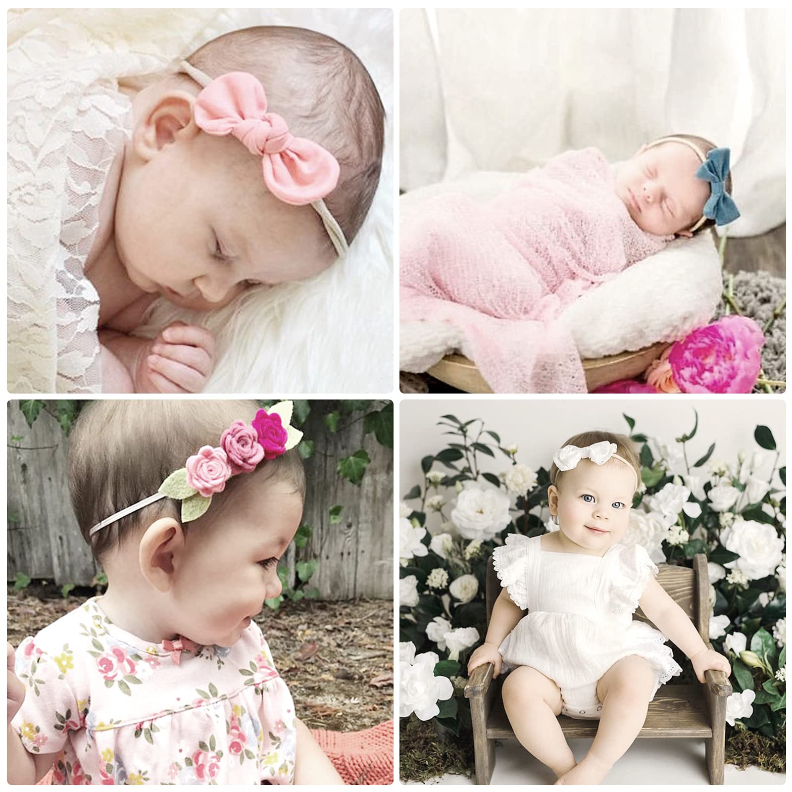 Soft Nylon Baby Girl Headbands with Bows - Handmade Newborn & Toddler Hair Accessories for Infant Girls & Kids - Perfect for Birthday Parties, Photo Shoots & Everyday Wear