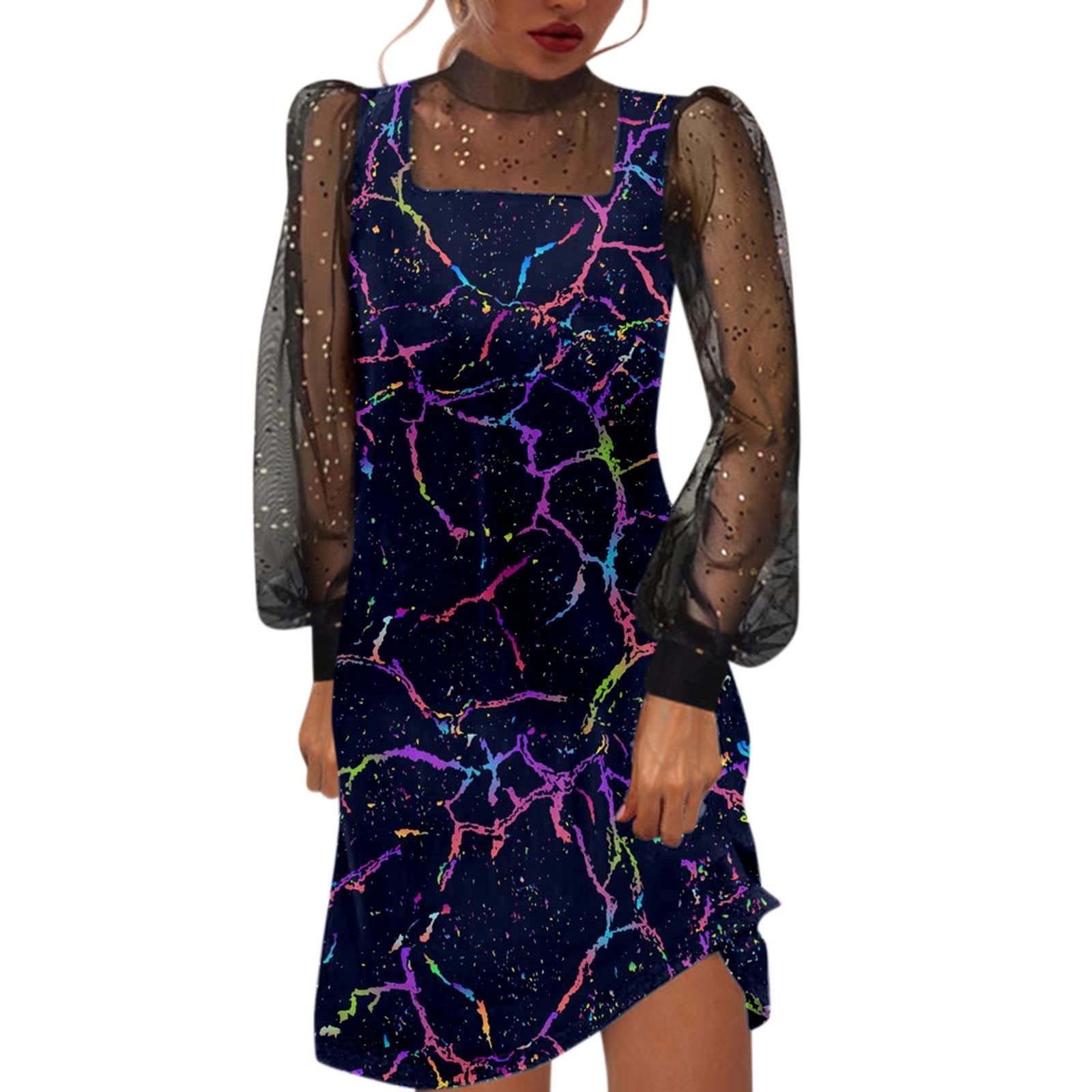 Sparkly Sequin Party Dress for Women - Sexy Mesh Long Sleeve See-Through Mini Dress with High Neck | Perfect for Club Nights, Bachelorette Parties & Evening Events