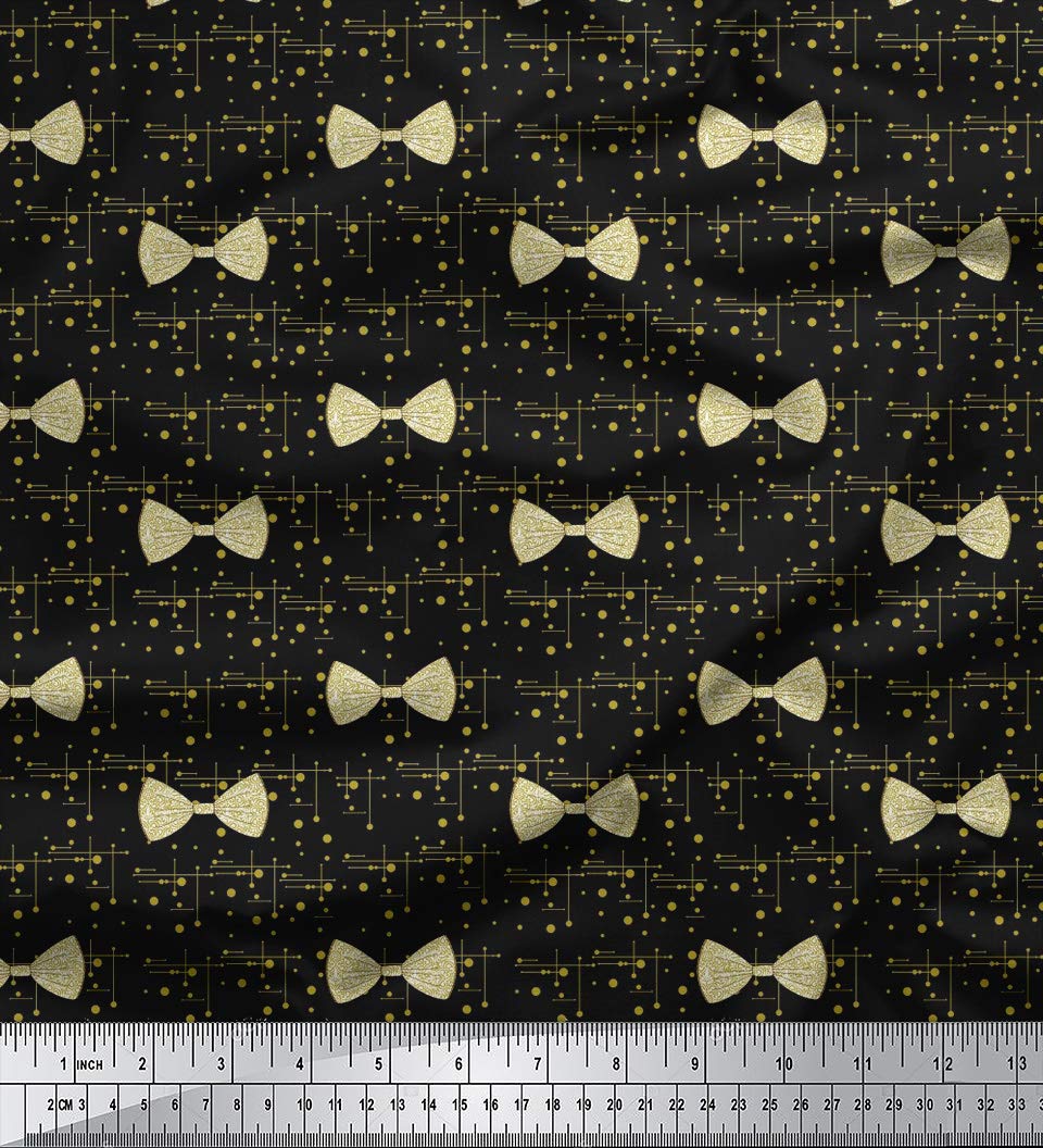 Soimoi Moss Georgette Black Fabric by The Yard - 42 Inch Wide Bow & Dots Pattern Printed Fabric for Dresses, Scarves & DIY Fashion Projects - Lightweight & Flowy Material for Women's Clothing & Home Decor