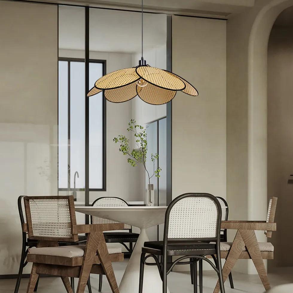 Rattan Pendant Light with Porous Petals - Boho Bedroom Ceiling Fixture for Cozy Home Decor & Relaxing Ambiance