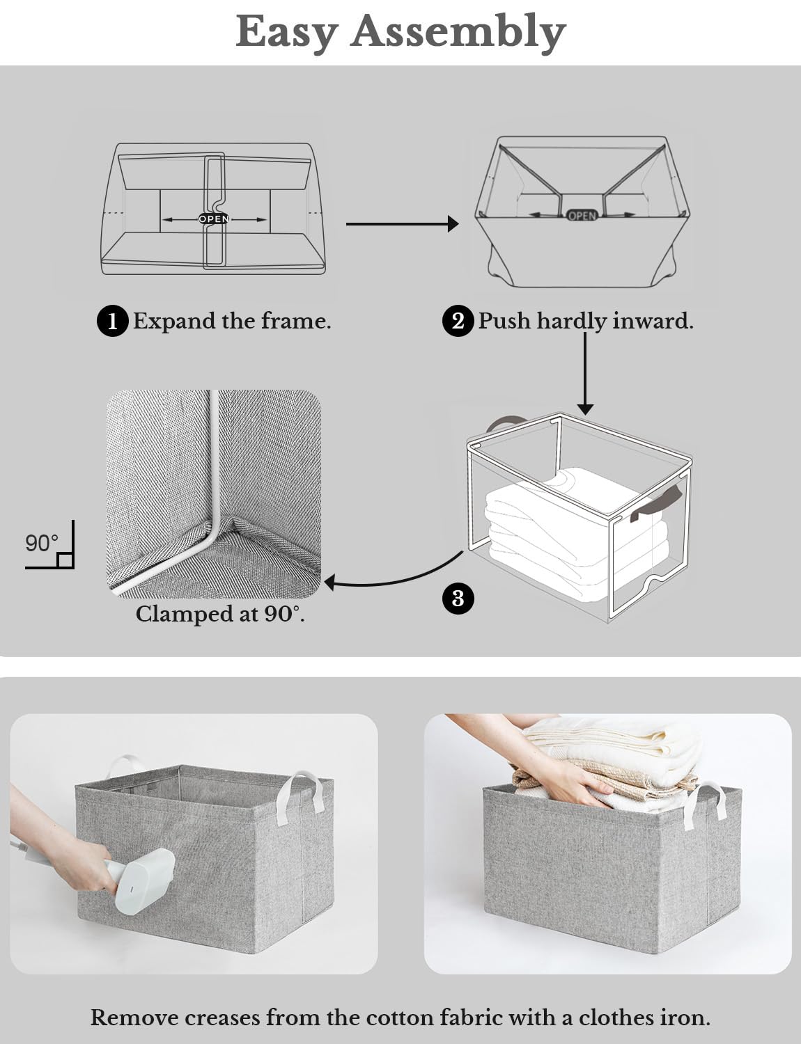 StorageWorks 2-Pack Gray Fabric Closet Organizers with Handles & Metal Frame - Storage Bins, Shelves Baskets for Home Organization - Perfect for Closet, Pantry, Bathroom & Bedroom Storage