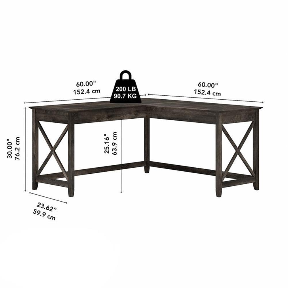Atlin Designs L-Shaped Farmhouse Wood Desk in Dark Gray Hickory - Rustic Home Office Furniture for Small Spaces, Perfect for Remote Work & Study