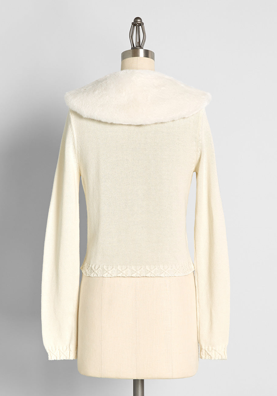Snow Princess Faux Fur Trim Cardigan - Cozy Winter Sweater for Women | Elegant Knitwear with Soft Fur Accents | Perfect for Holiday Parties & Casual Outings