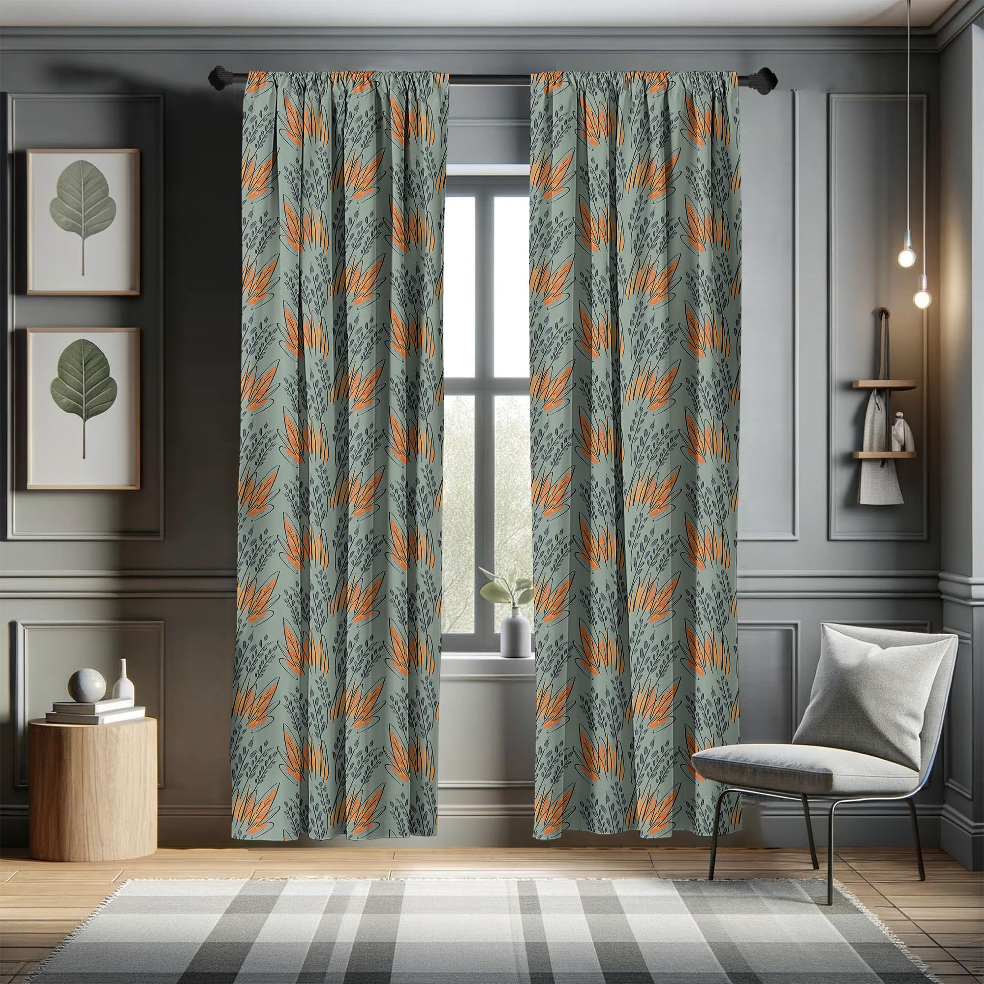Ambesonne Ethnic Bohemian Curtains - Hand Drawn Sketched Grass & Herbs Design, Natural Nostalgic Window Treatments, 2 Panel Set (28