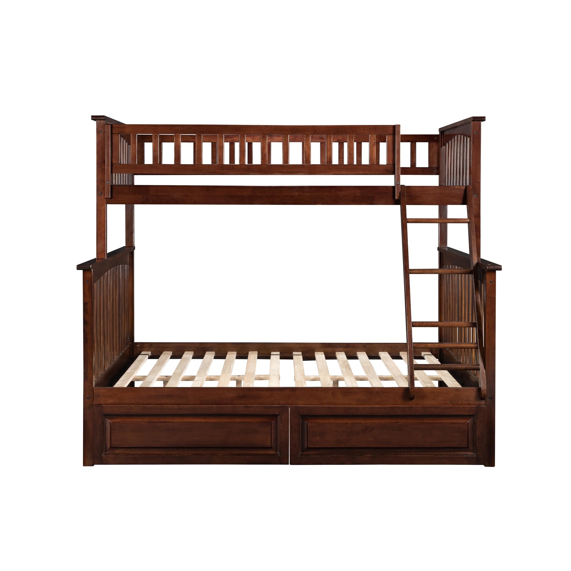AFI Columbia Twin Over Full Size Bunk Bed with Raised Panel Drawers & USB Charging Station - Solid Walnut Wood for Kids, Teens & Guest Rooms - Space Saving Solution for Small Bedrooms & Vacation Homes
