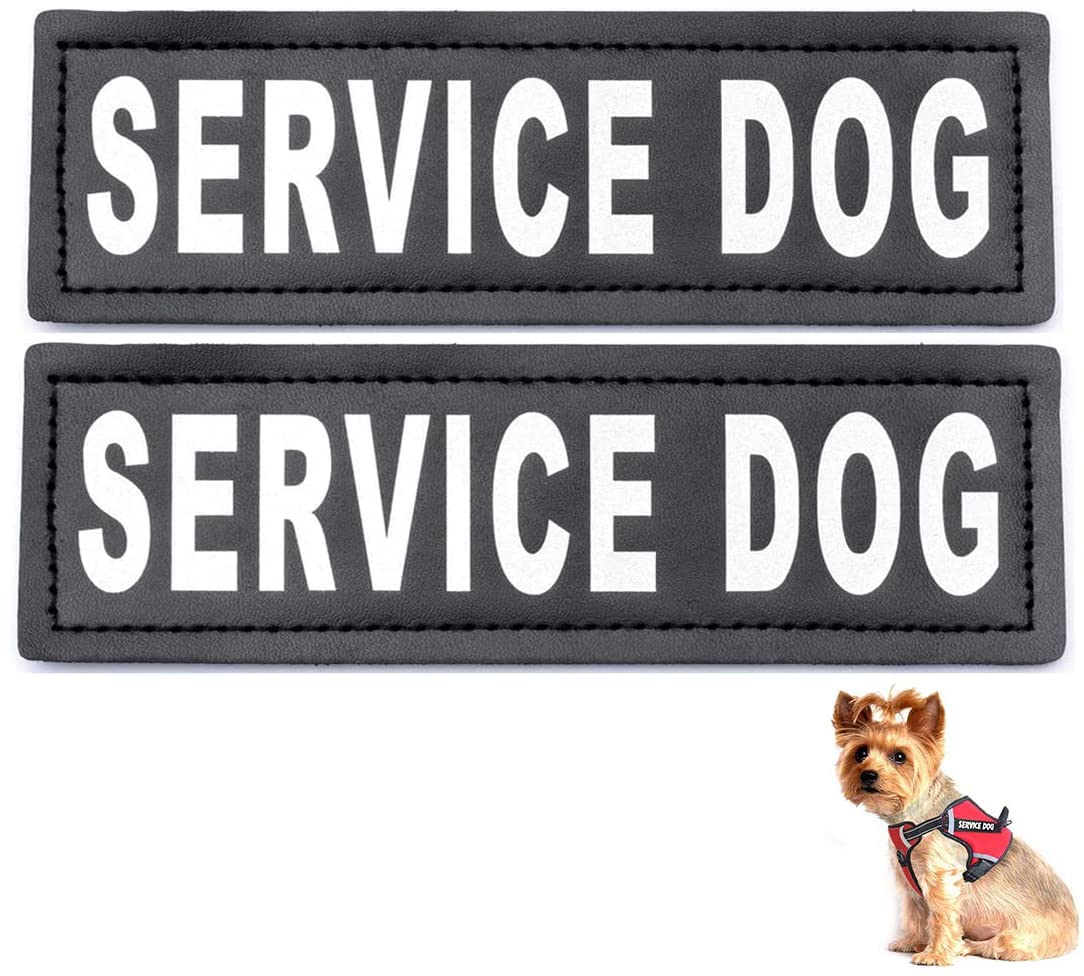 Homiego 2 Pack Reflective Service Dog in Training Patches - Removable Luminous Patch for Working Dog Vests, Harnesses, Collars & Leash Accessories | High Visibility Safety Gear for Night Walks, Training Sessions & Public Outings