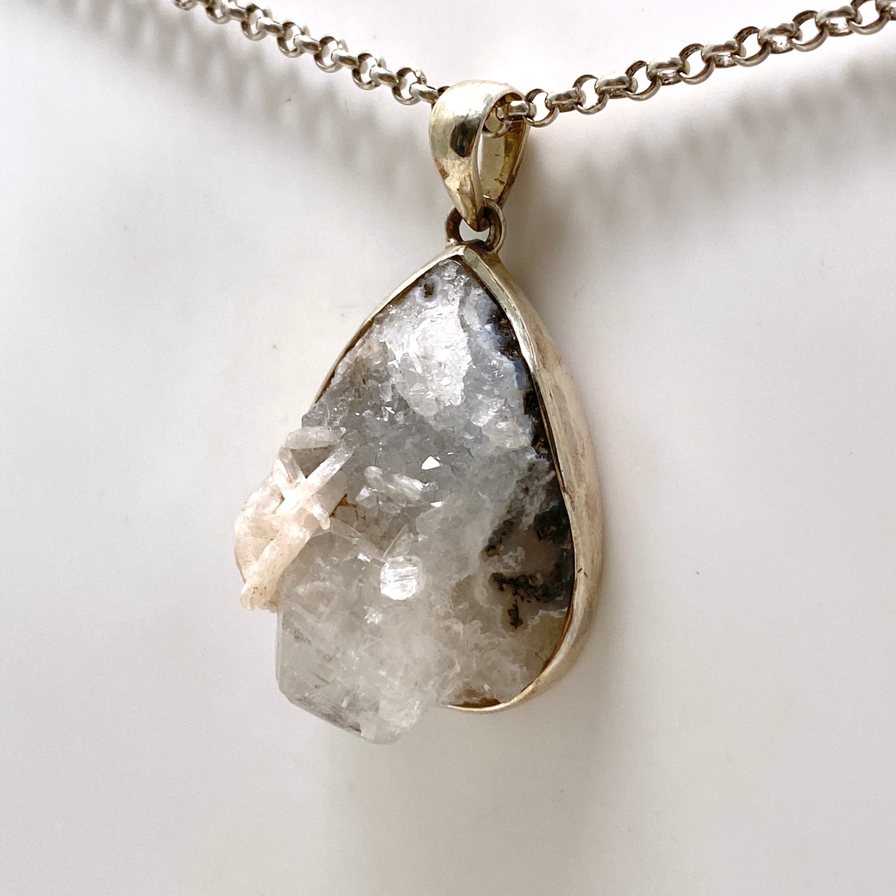Natural Apophyllite and Stilbite Raw Crystal Pendant Necklace - Healing Stone Jewelry for Meditation, Energy Work & Spiritual Gifts (PPGJ854)