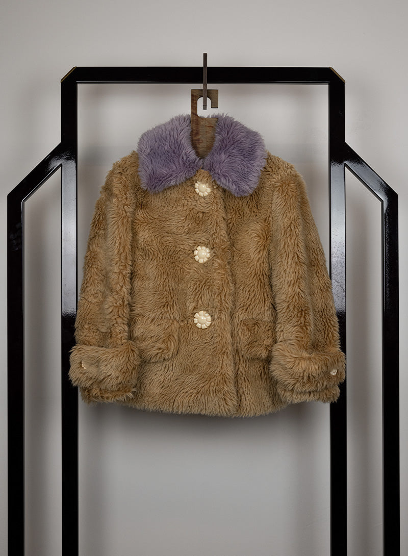 Miu Miu Beige & Lilac Teddy Coat Size 38 | Women's Luxury Winter Jacket for Fashion Outfits & Cold Weather