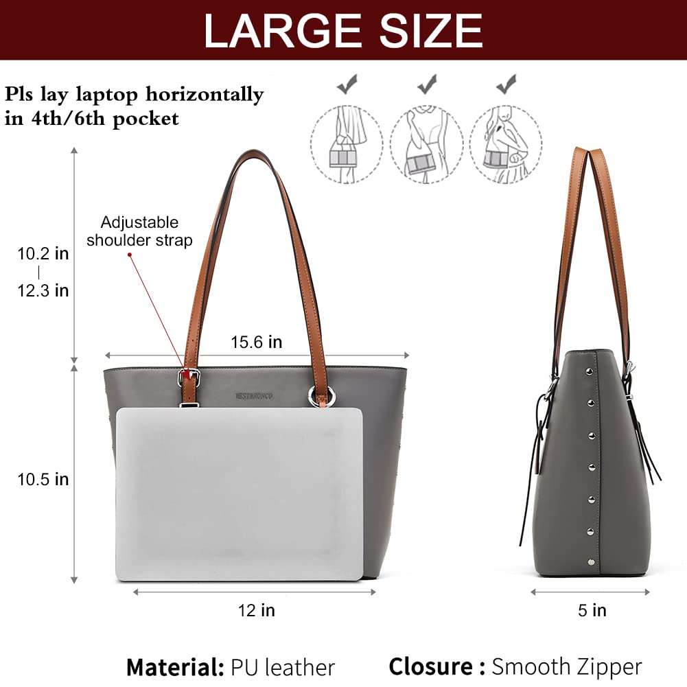 WESTBRONCO Women's Leather Handbag Set - Designer Tote & Shoulder Bag for Work, Travel & Daily Use (2-Piece Grey Collection) | Perfect for Office Commute, Business Trips & Weekend Outings