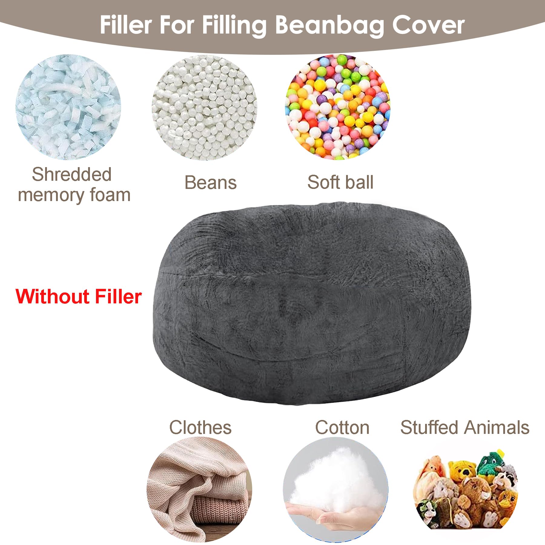 7FT Big Beanbag Chair for Adults & Kids - No Filling Comfy Cover, Dark Grey - Perfect for Bedroom, Living Room, Game Room & Dorm Lounge (Lazy Sofa Floor Chair)