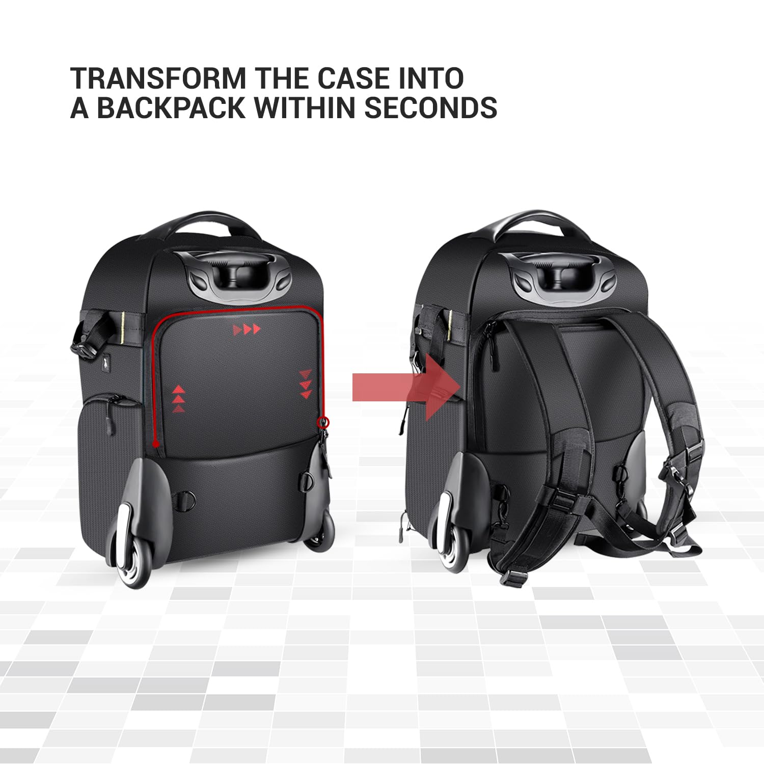 Deco Gear 3-in-1 Waterproof Shockproof Travel Camera Backpack - Convertible Rolling Camera Case with Wheels, Shoulder Straps & Carry Handle - Perfect for Air Travel, Outdoor Photography & Professional Photographers