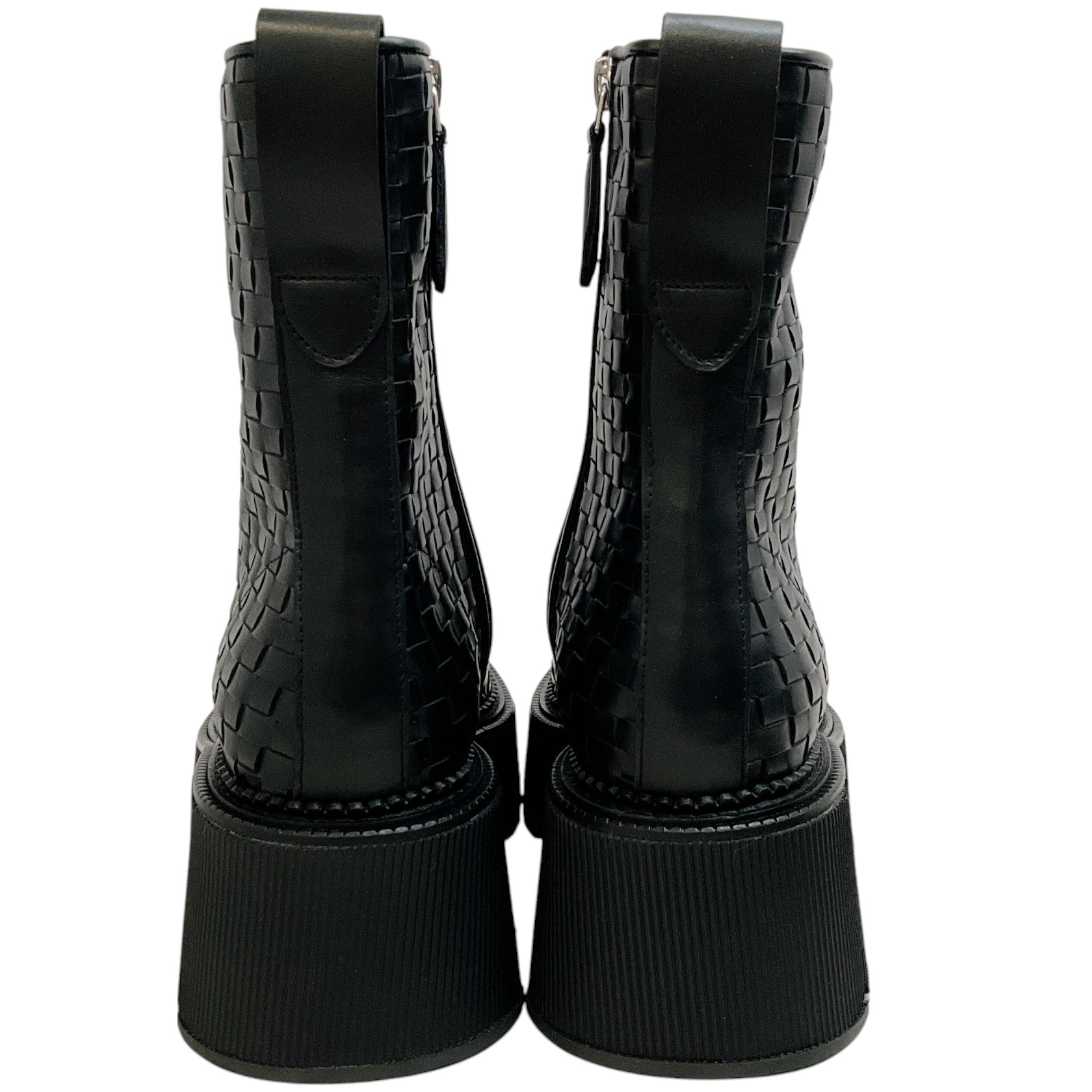 Freda Salvador Black Woven Leather Darla Lug Sole Boots - Women's Chunky Heel Ankle Booties for Fall & Winter | Perfect for Casual Outfits, Date Nights & Office Wear