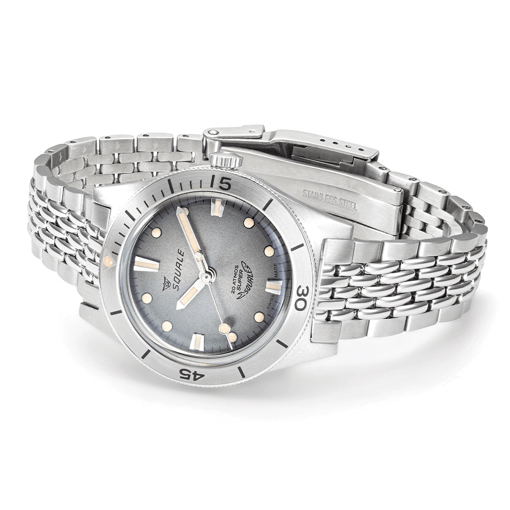 Super Squale 38mm Automatic Diver Watch - Sunray Grey Dial with Stainless Steel Bracelet | Luxury Waterproof Wristwatch for Men, Swimming & Outdoor Activities