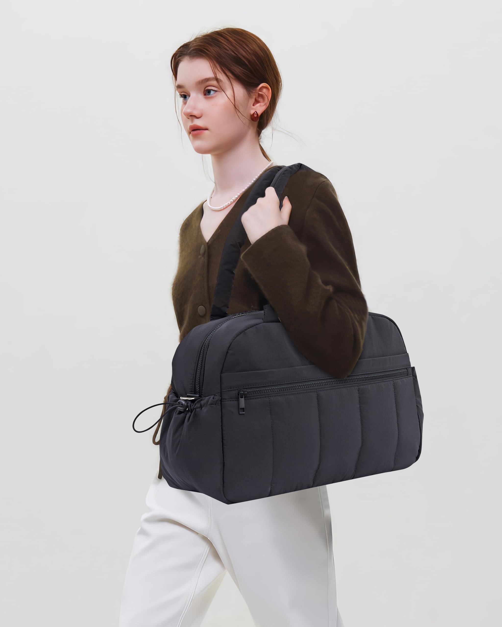 Puffer Duffle Bag for Women - Lightweight Weekender Travel Bag with Laptop Compartment & Wet Pocket, Perfect for Gym, Hospital Delivery & Airplane Carry-On | Great for Workouts, Maternity Trips & Weekend Getaways