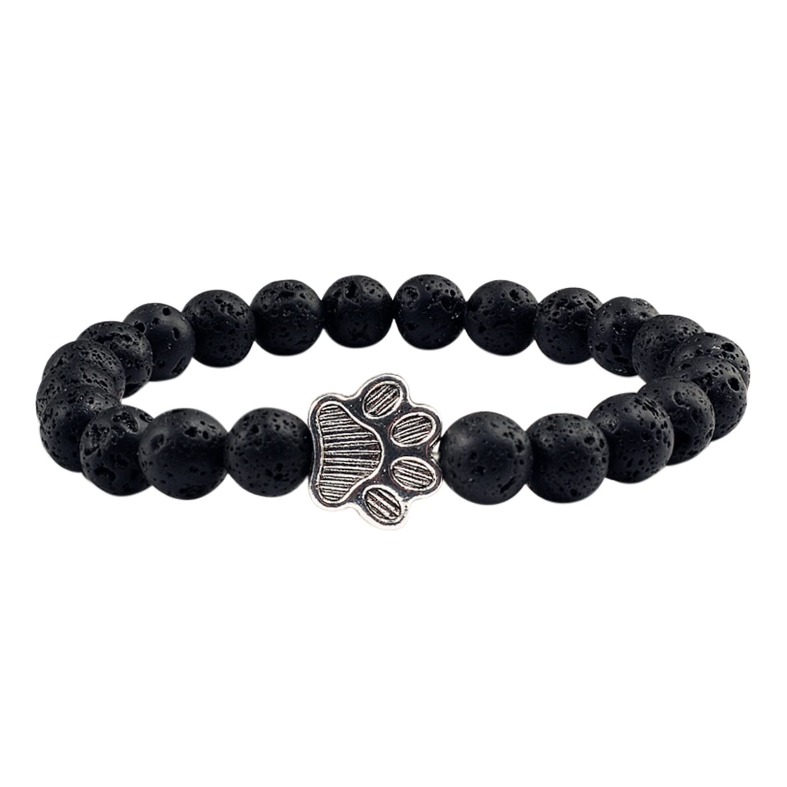 Stainless Steel Cat Paw Print Bracelet for Women - Elastic Beaded Yoga Bracelet with Natural Stones & Rhinestones | Unisex Chakra Healing Jewelry | Perfect for Meditation, Yoga & Everyday Wear (One Size)