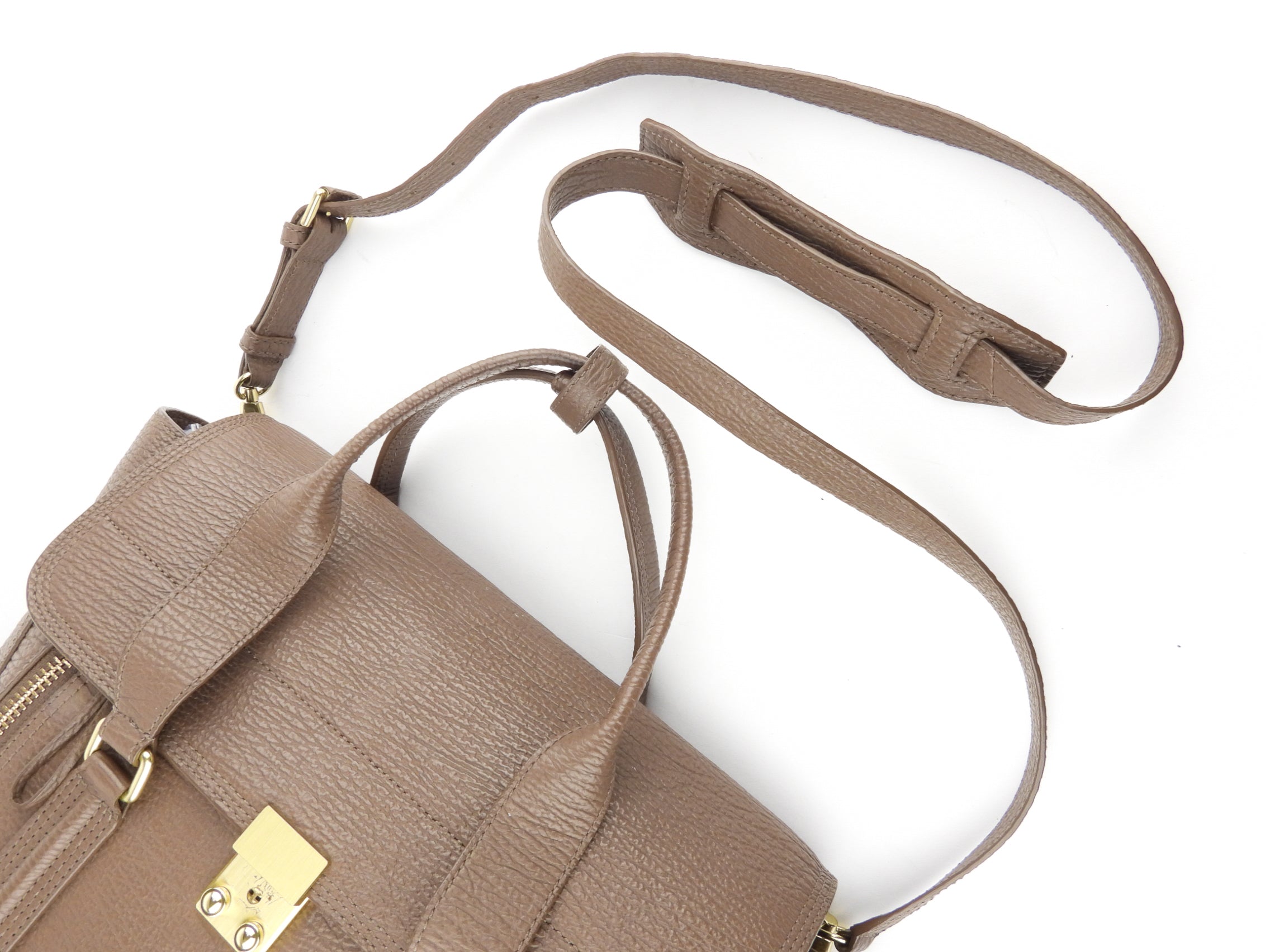 3.1 Philip Lim Taupe Grained Leather Pashli Two-Way Satchel Bag - Stylish Shoulder & Crossbody Handbag for Work, Travel & Everyday Use