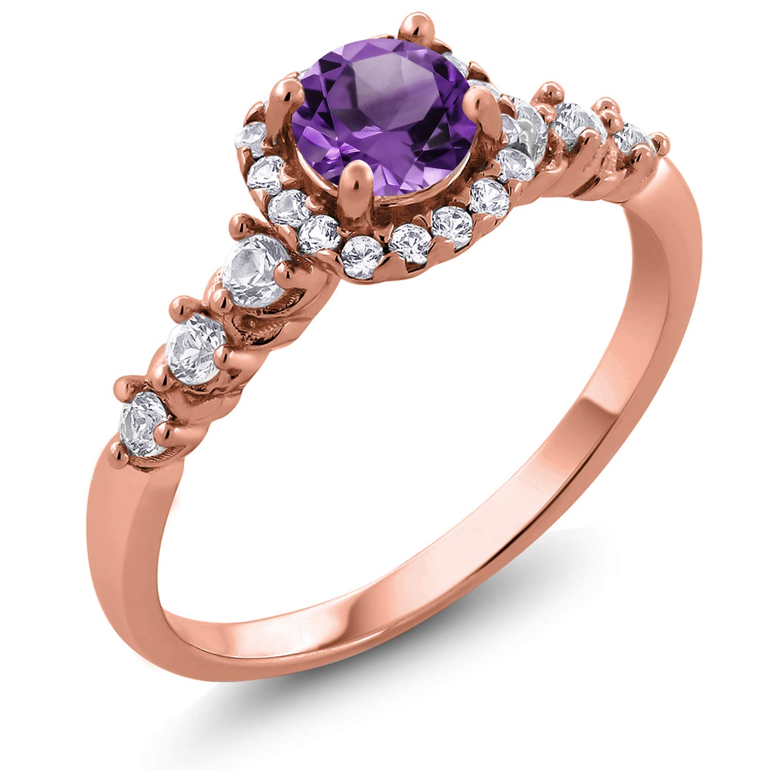 0.90 Ct Natural Purple Amethyst & White Topaz 18K Rose Gold Plated Sterling Silver Ring for Women | Elegant Jewelry Gift for Birthday, Anniversary & Valentine's Day