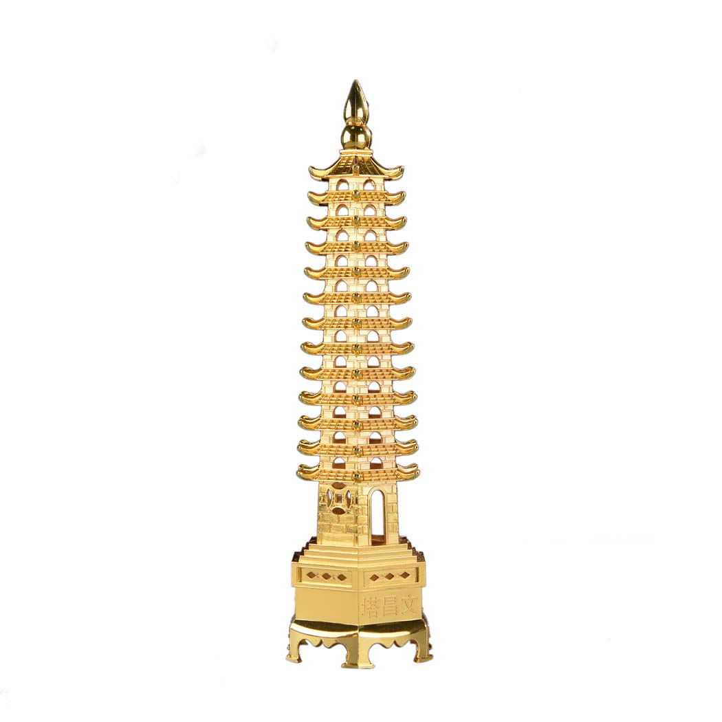 BRABUD 10.2 Inch Golden Feng Shui 13-Level Pagoda Wenchang Tower Statue - Business Success & Career Luck Desk Decor, Office Feng Shui Collectible for Wealth & Protection (ZD114) | Perfect for Home Office, Study Room & Gift Giving